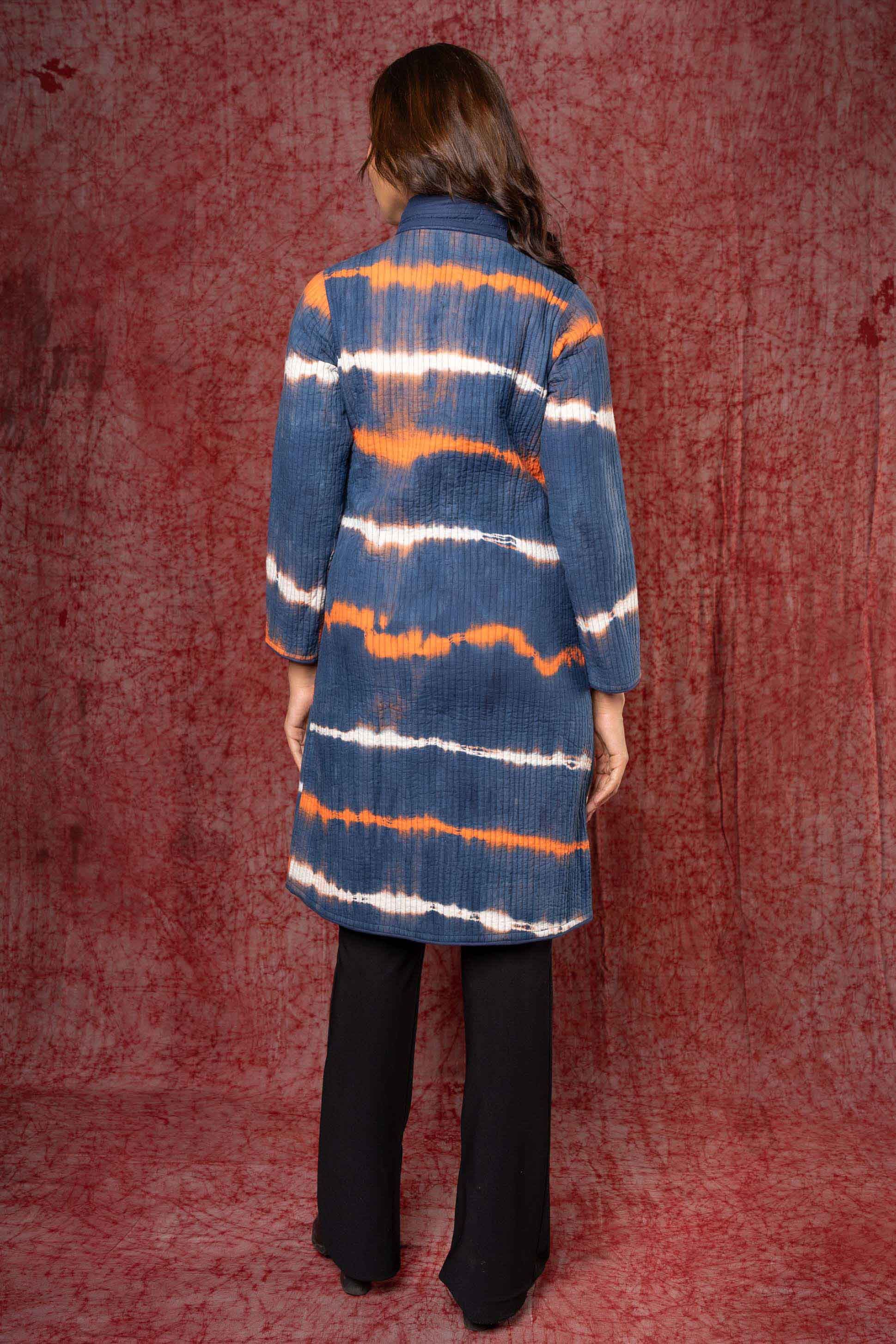 Blue Clamp Dye Quilted Bukhara Coat