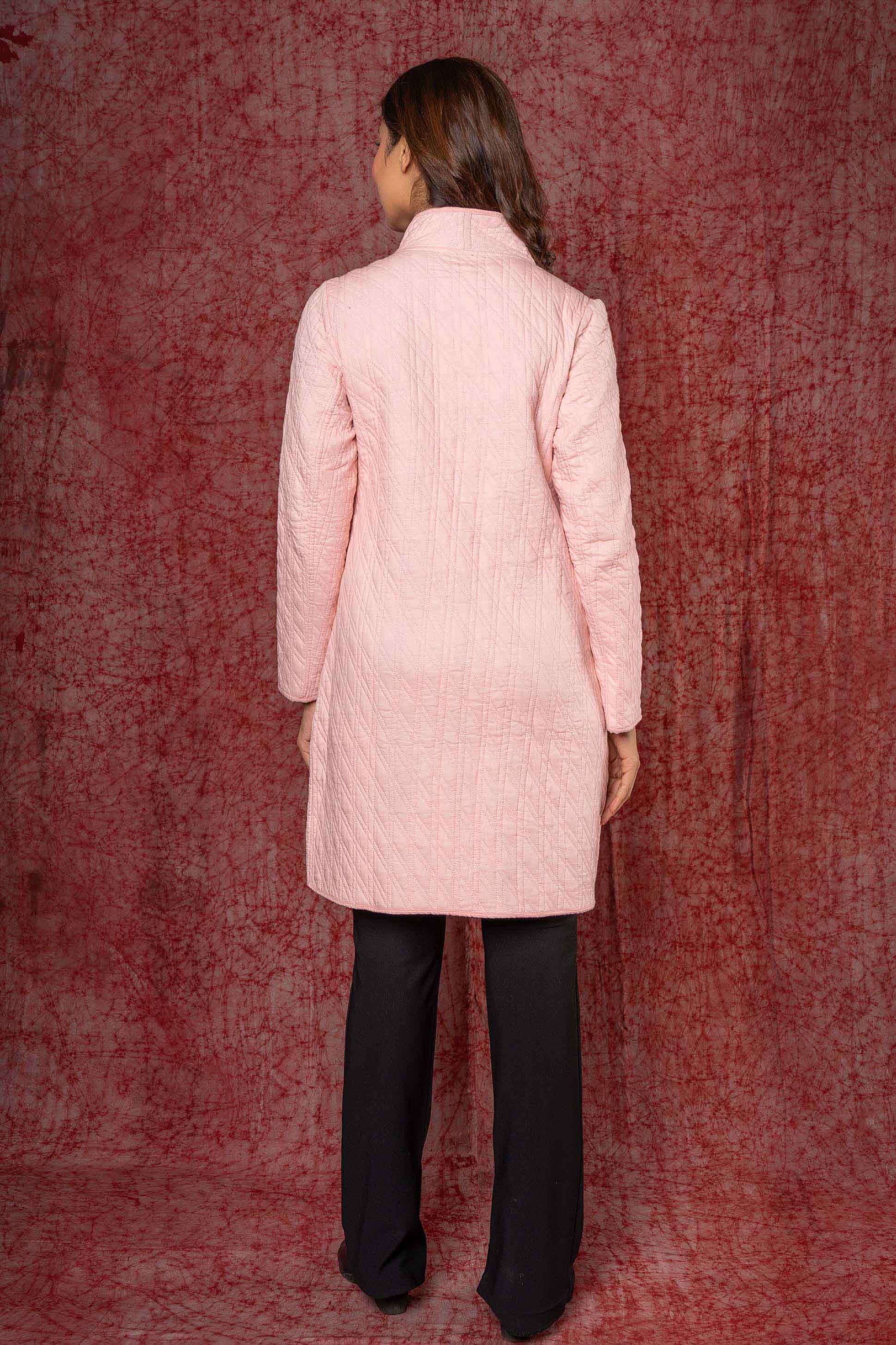 Pink Plain Quilted Winter Coat