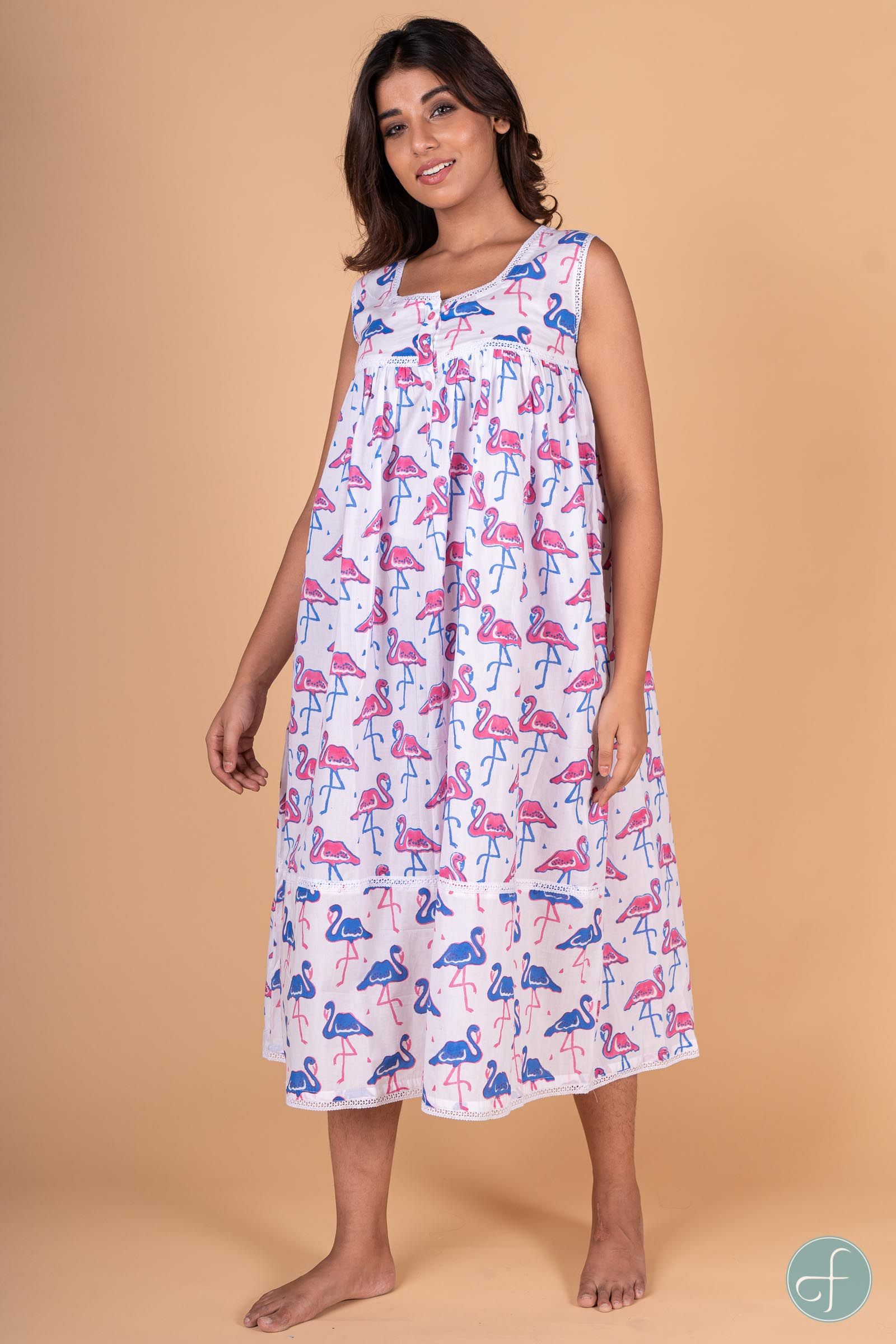 Flamingo Block Print Sleeveless Night Gown