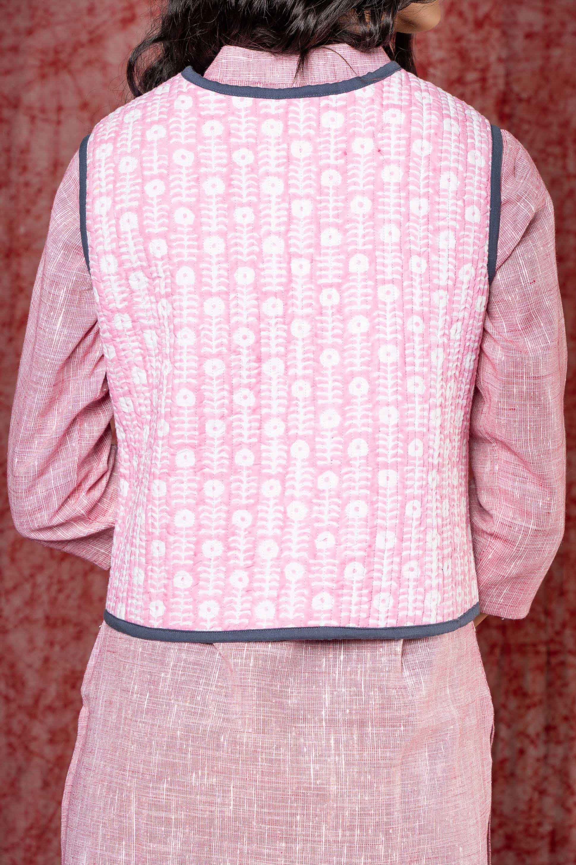 Pink Quilted Reversible Sleeveless Short Jacket