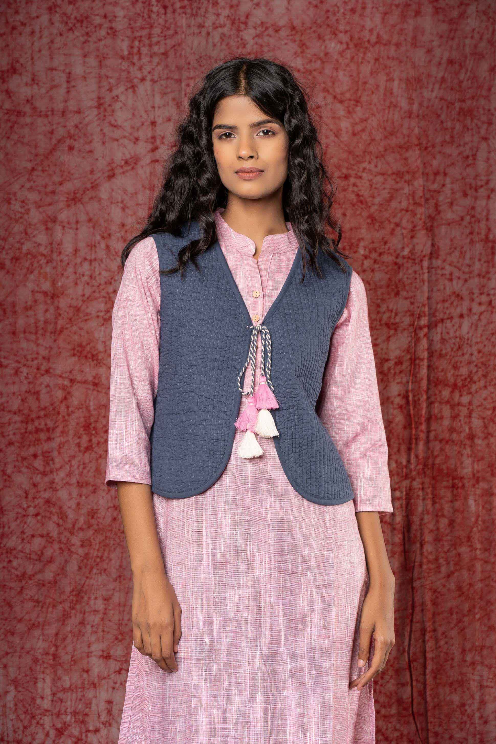 Pink Quilted Reversible Sleeveless Short Jacket