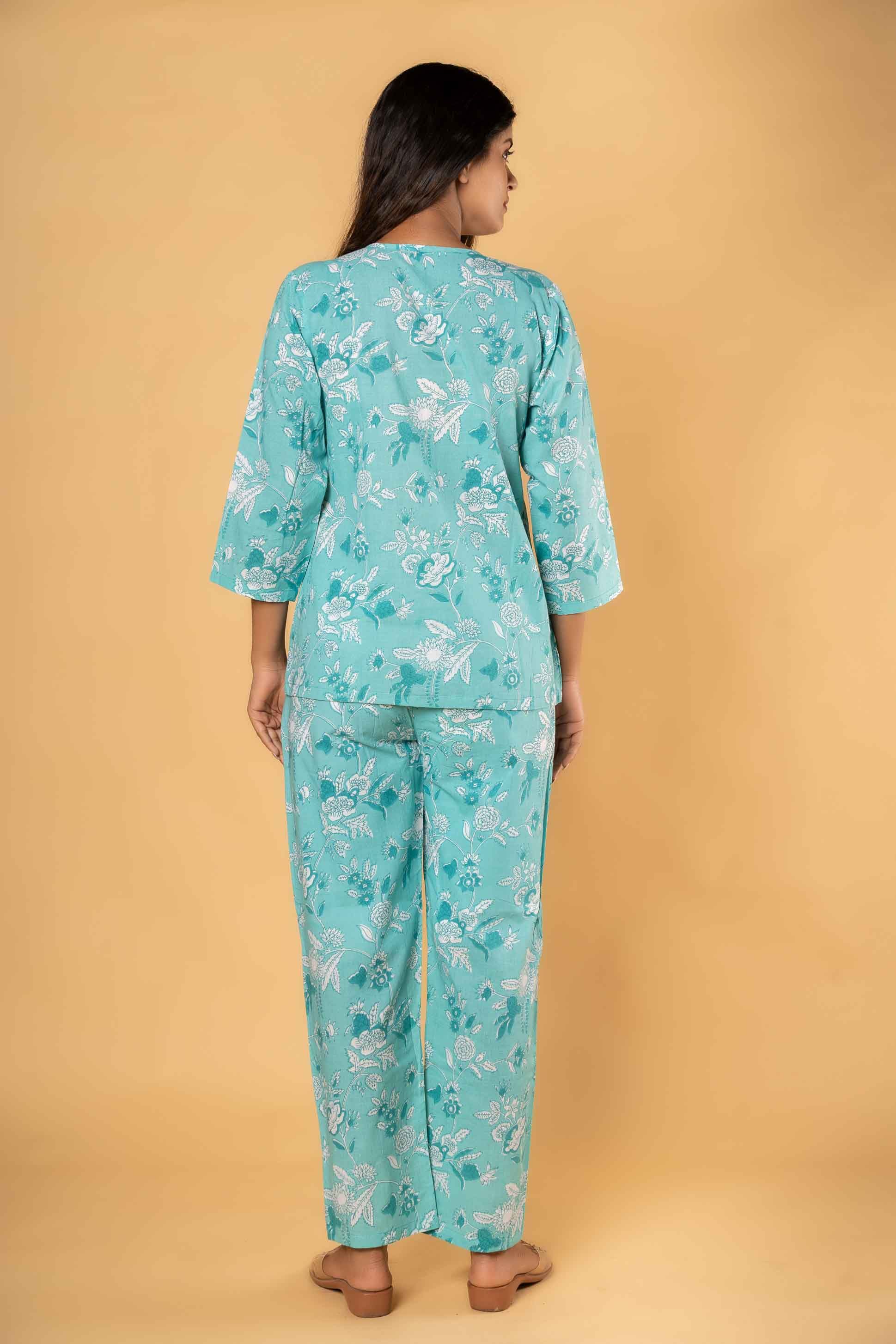 Green Floral Printed Night Suit