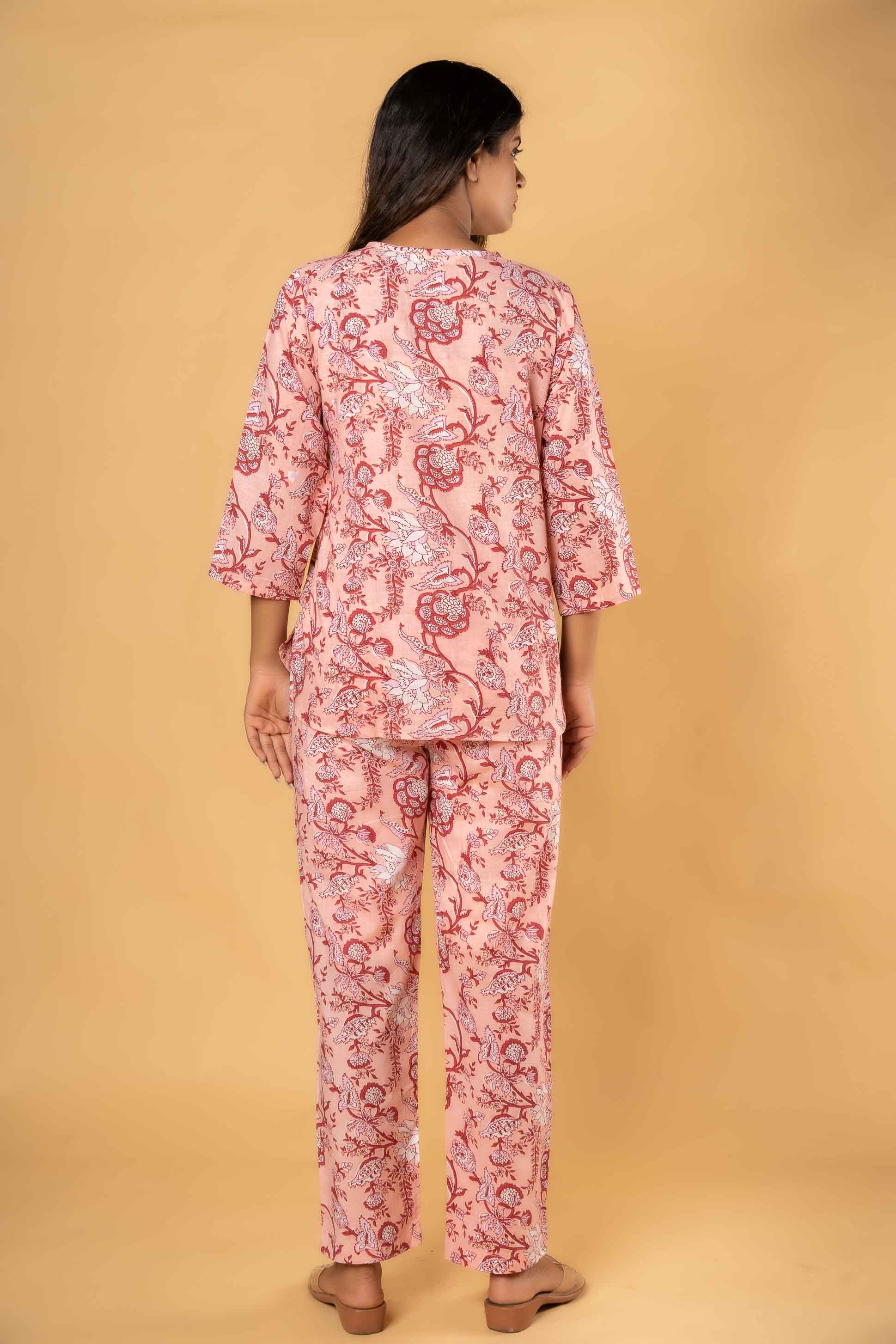 Peach Floral Printed Night Suit