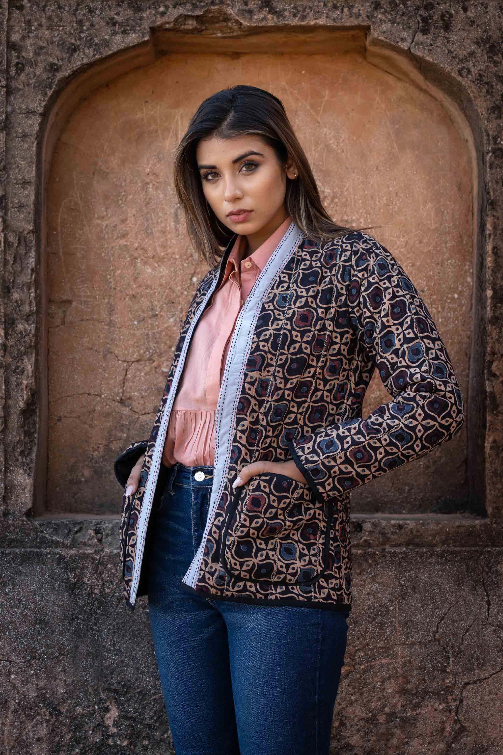 Ajrakh Block Printed Quilted Puffer Jacket
