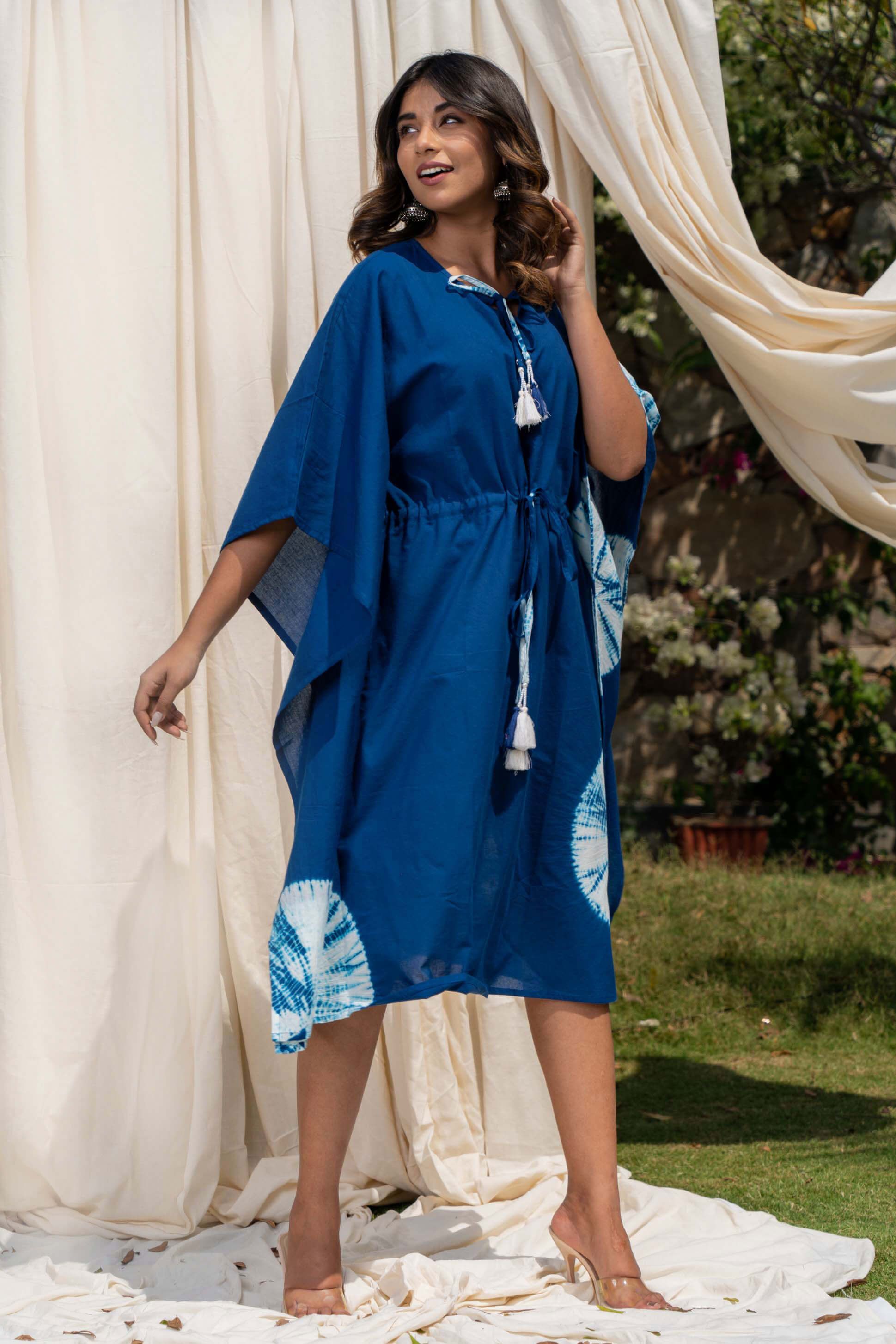 Blue Shibori Cotton Kaftan Dress