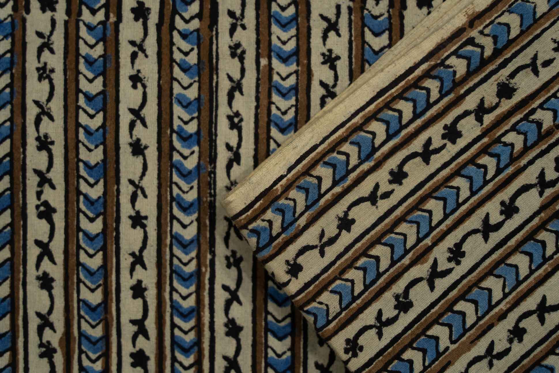 Striped Ajrakh Block Printed Fabric