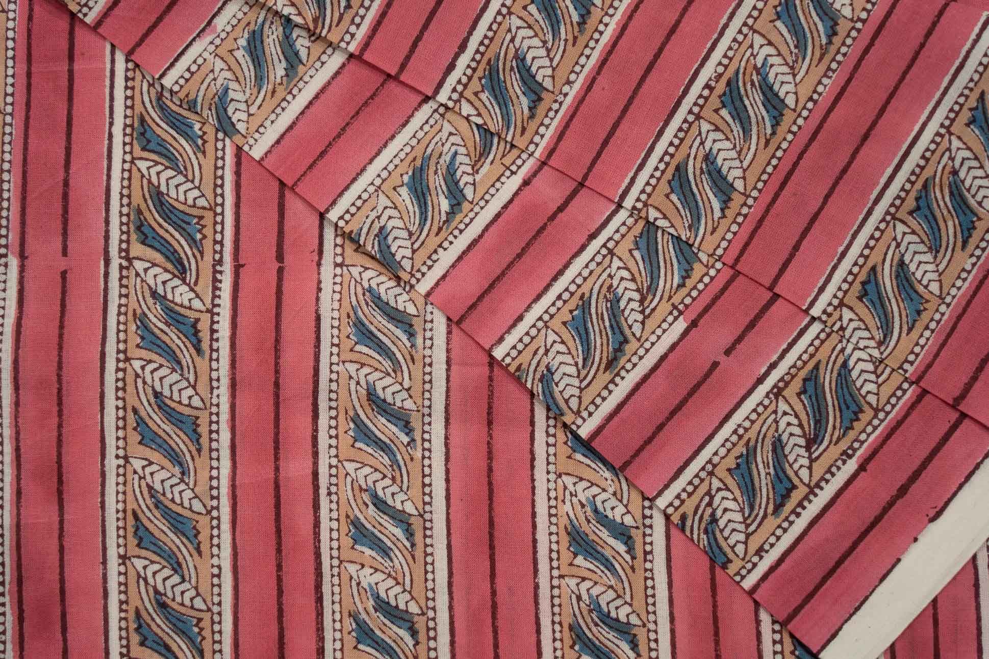 Pink Striped Block Printed Fabric