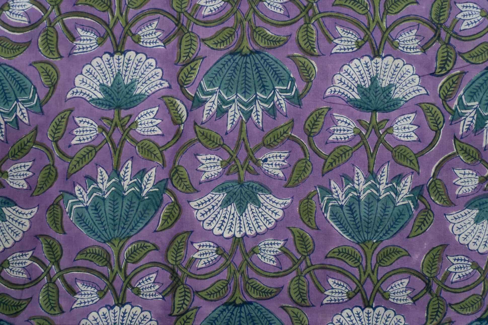 Violet Floral Block Printed Fabric