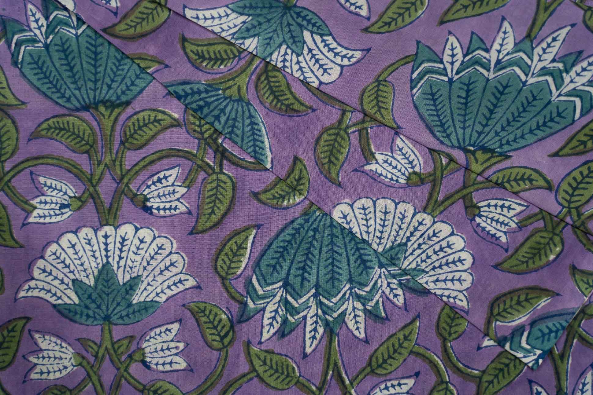 Violet Floral Block Printed Fabric