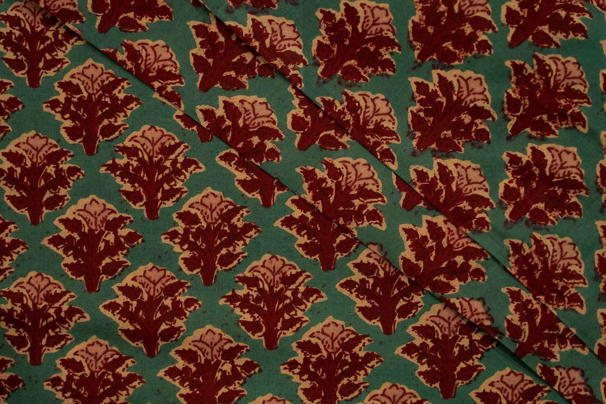 Red Green Printed Cotton Fabric