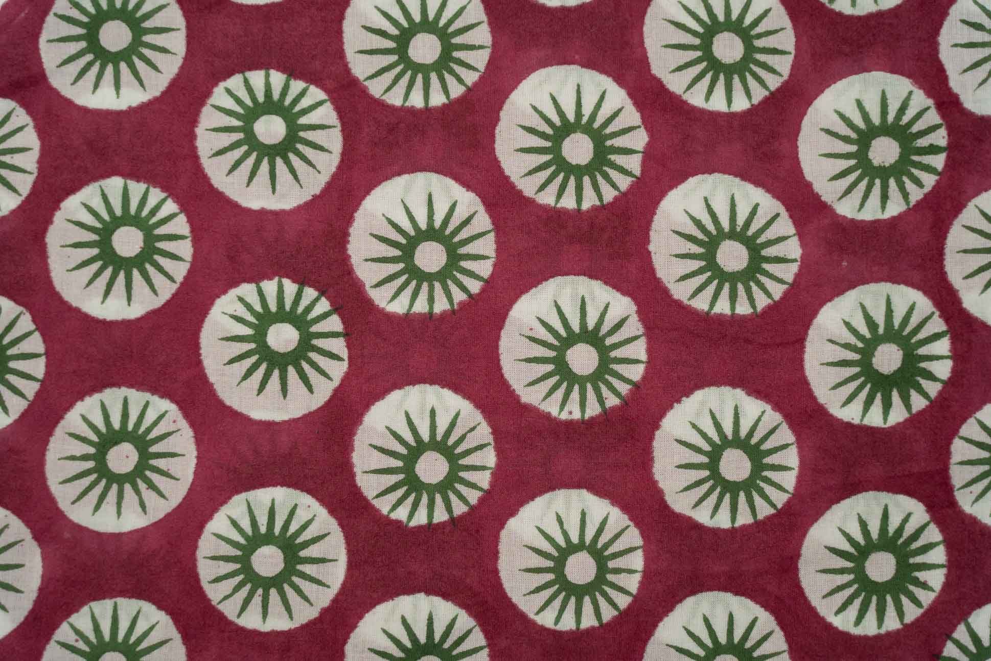Pink Green Block Printed Fabric