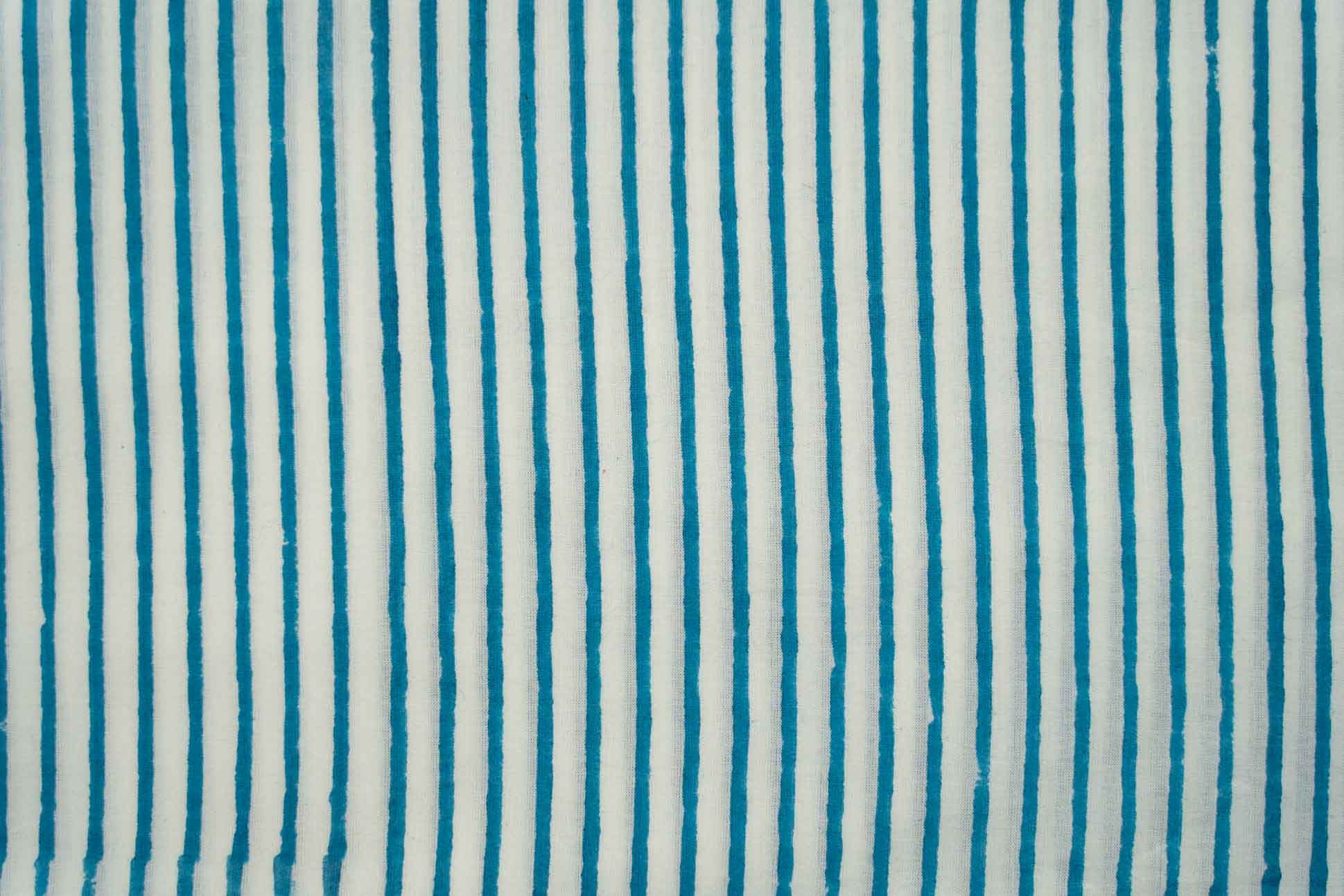 Blue Stripes Block Printed Cotton Fabric