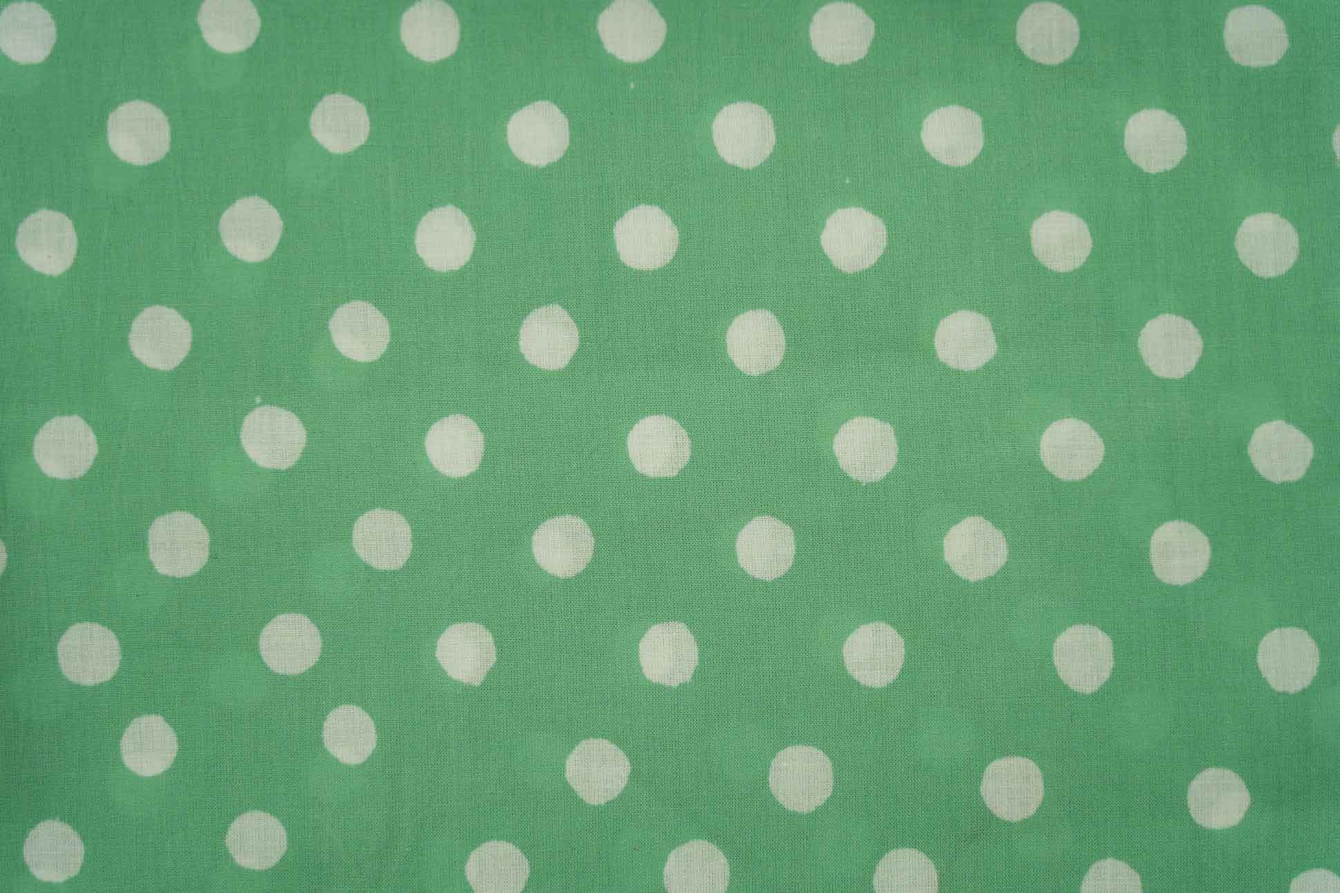 Green Dots Block Printed Fabric