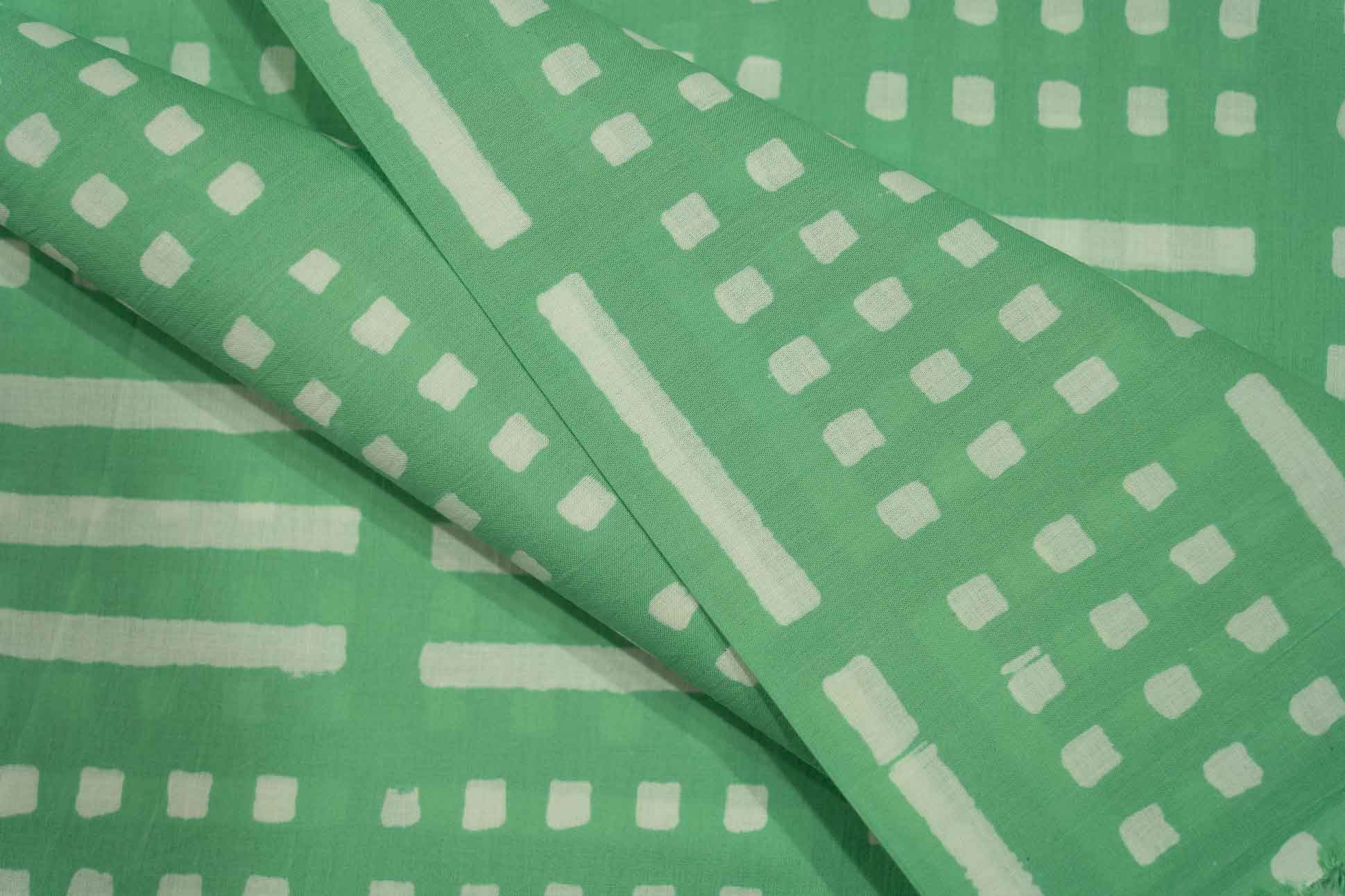 Green Geometric Block Printed Cotton Fabric