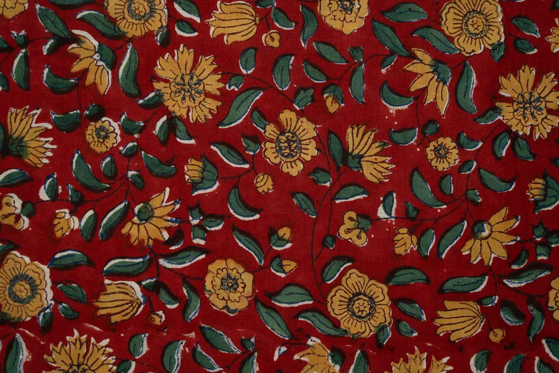 Red Floral Block Printed Fabric