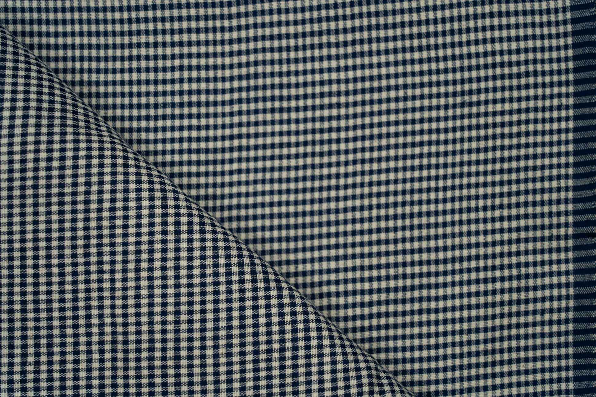 Navy Blue Checks Handloom Khari Cotton Fabric