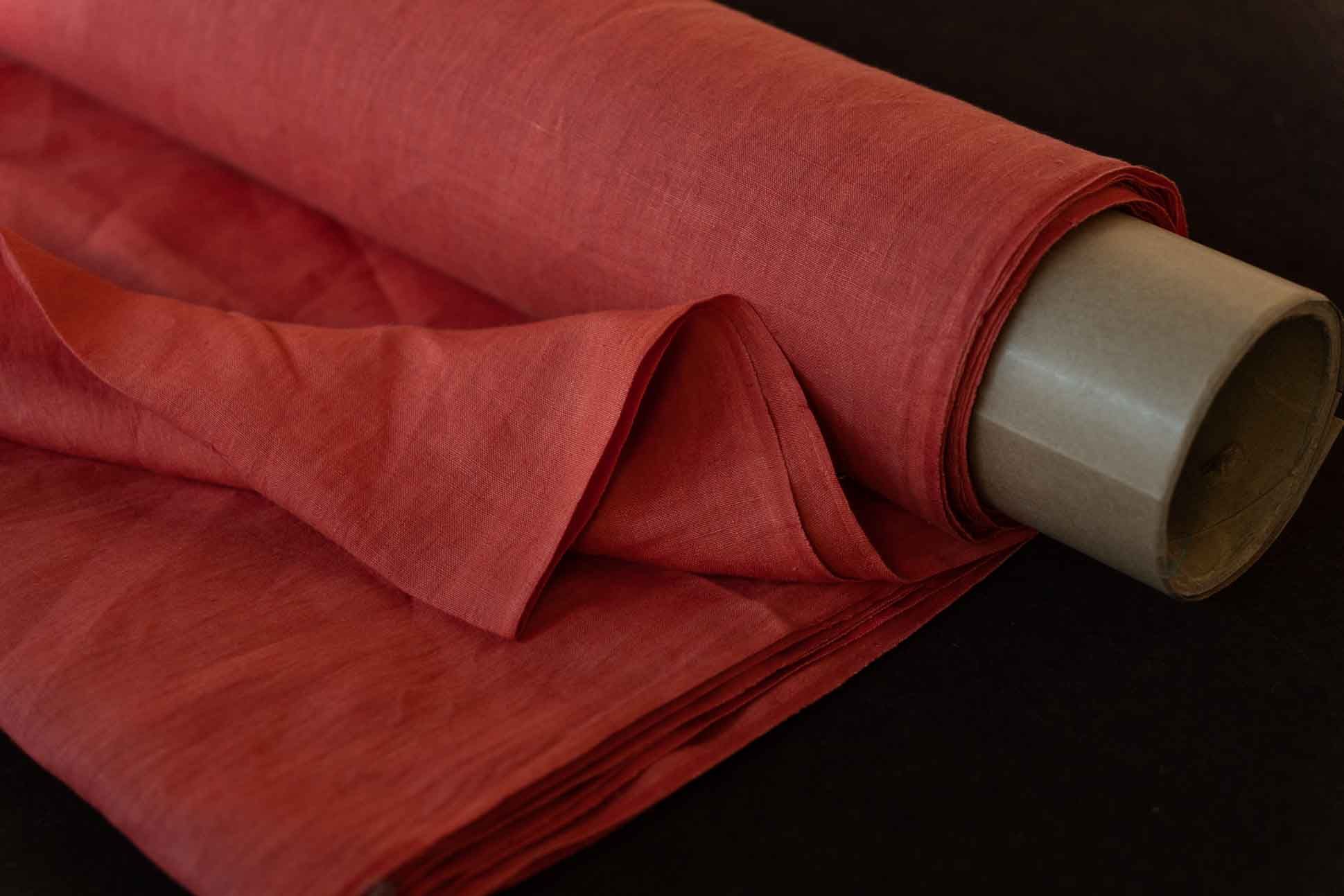 Rose Red Handloom Linen Fabric