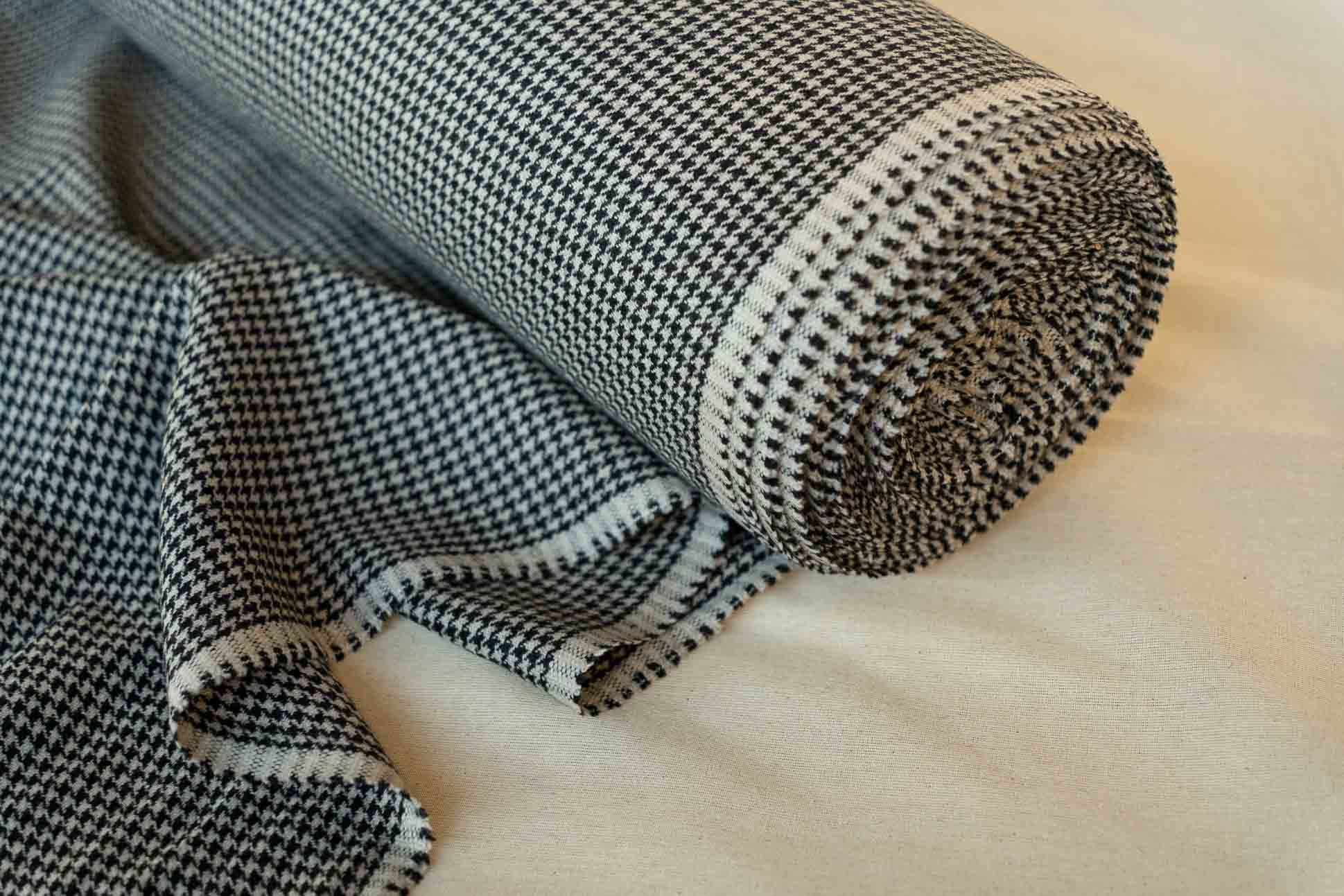 Black White Checks Tweed Wool Fabric