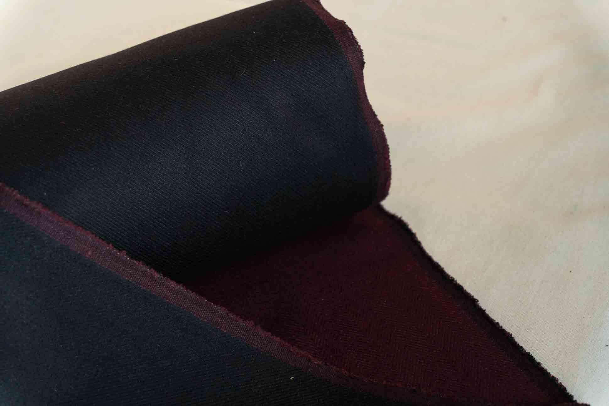 Tibetan Maroon Black Reversible Tweed Wool Fabric