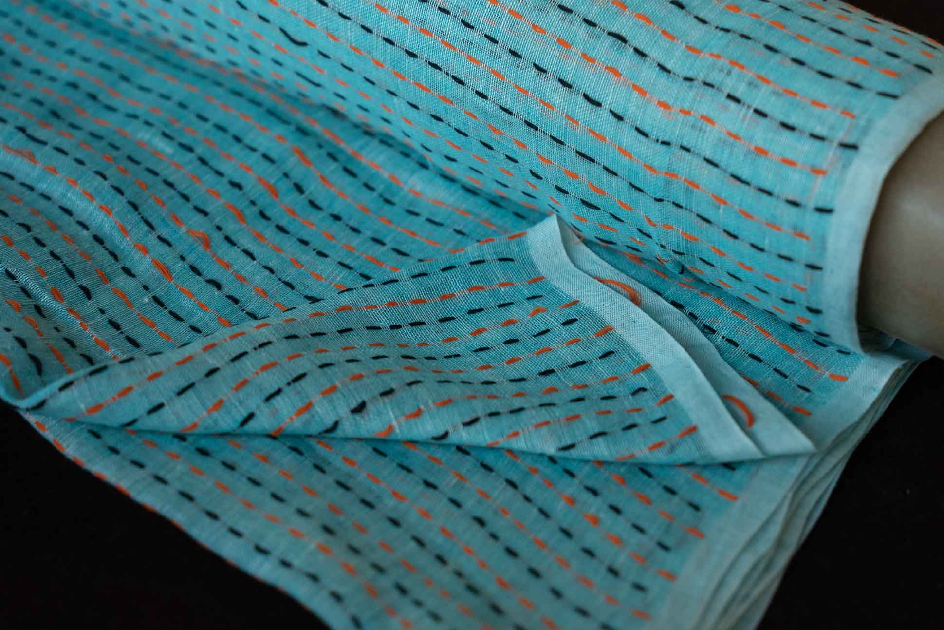 Blue Kantha Handloom Linen Fabric