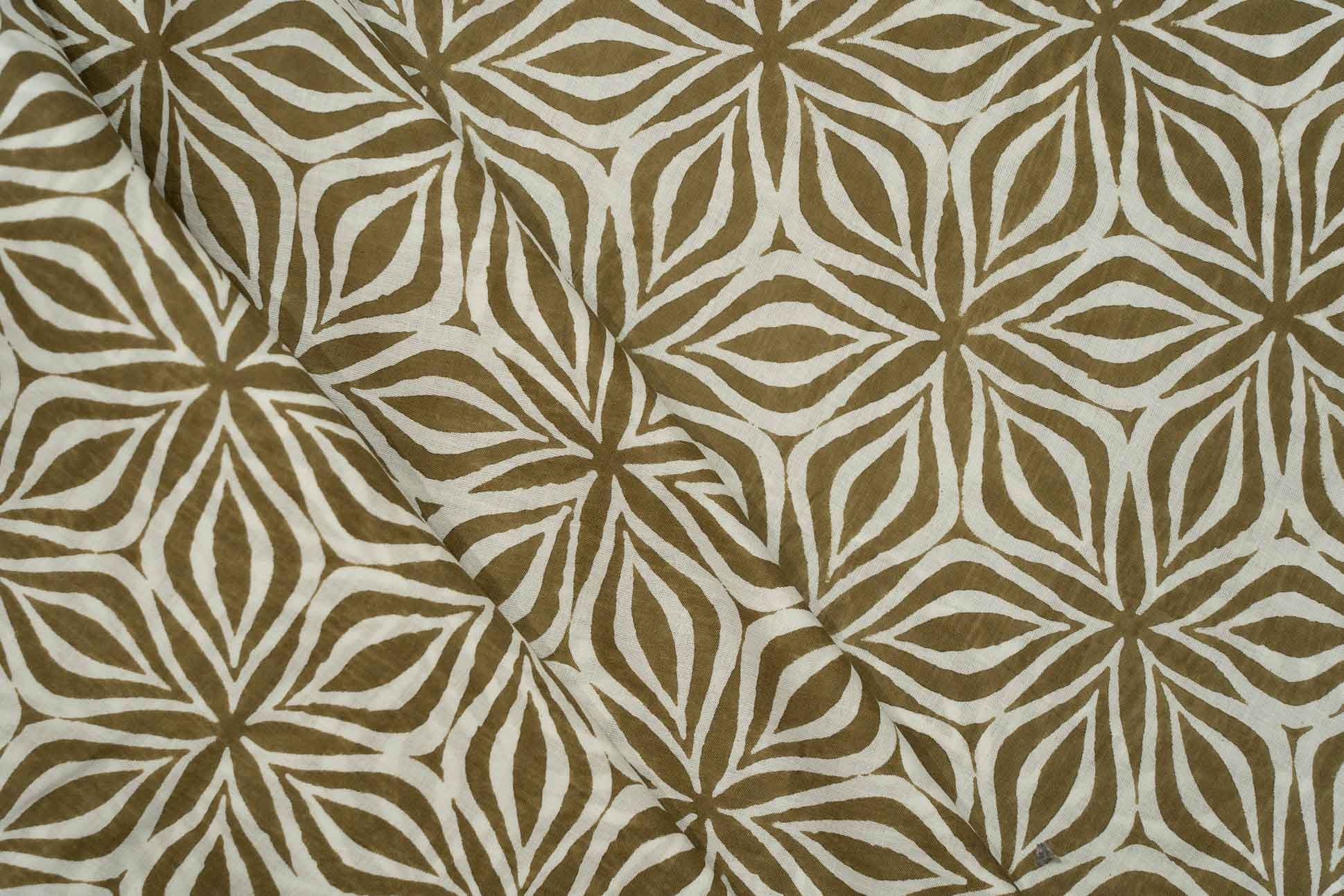 White Brown Printed Cotton Fabric