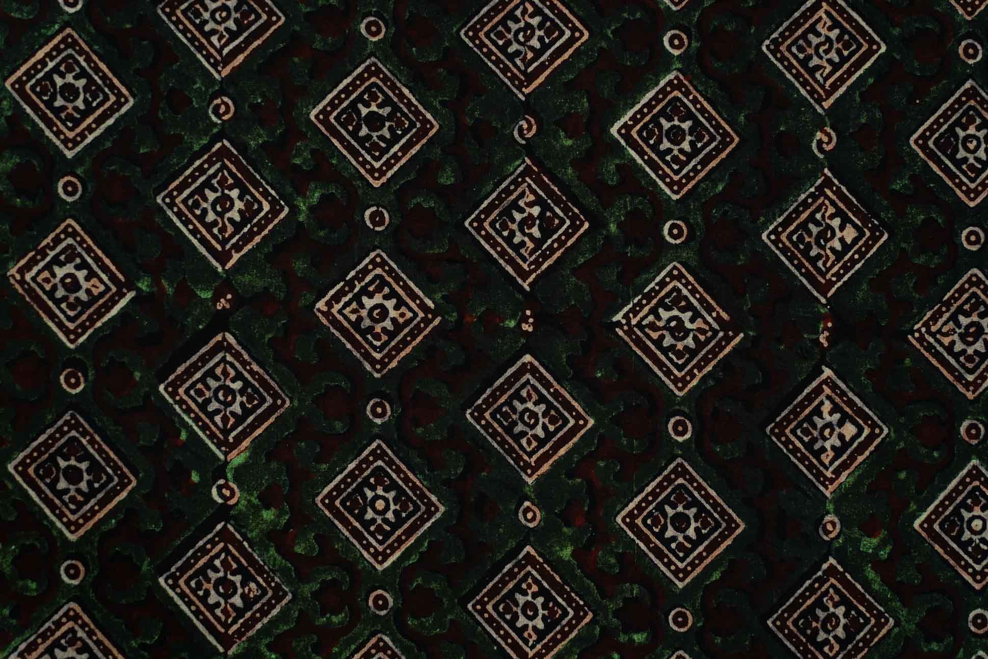 Green Ajrakh Block Printed Fabric