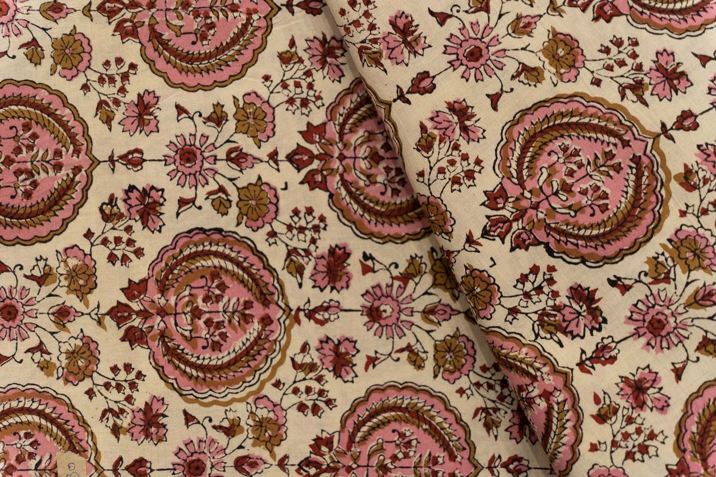 Pink Bagru Hand Block Printed Fabric