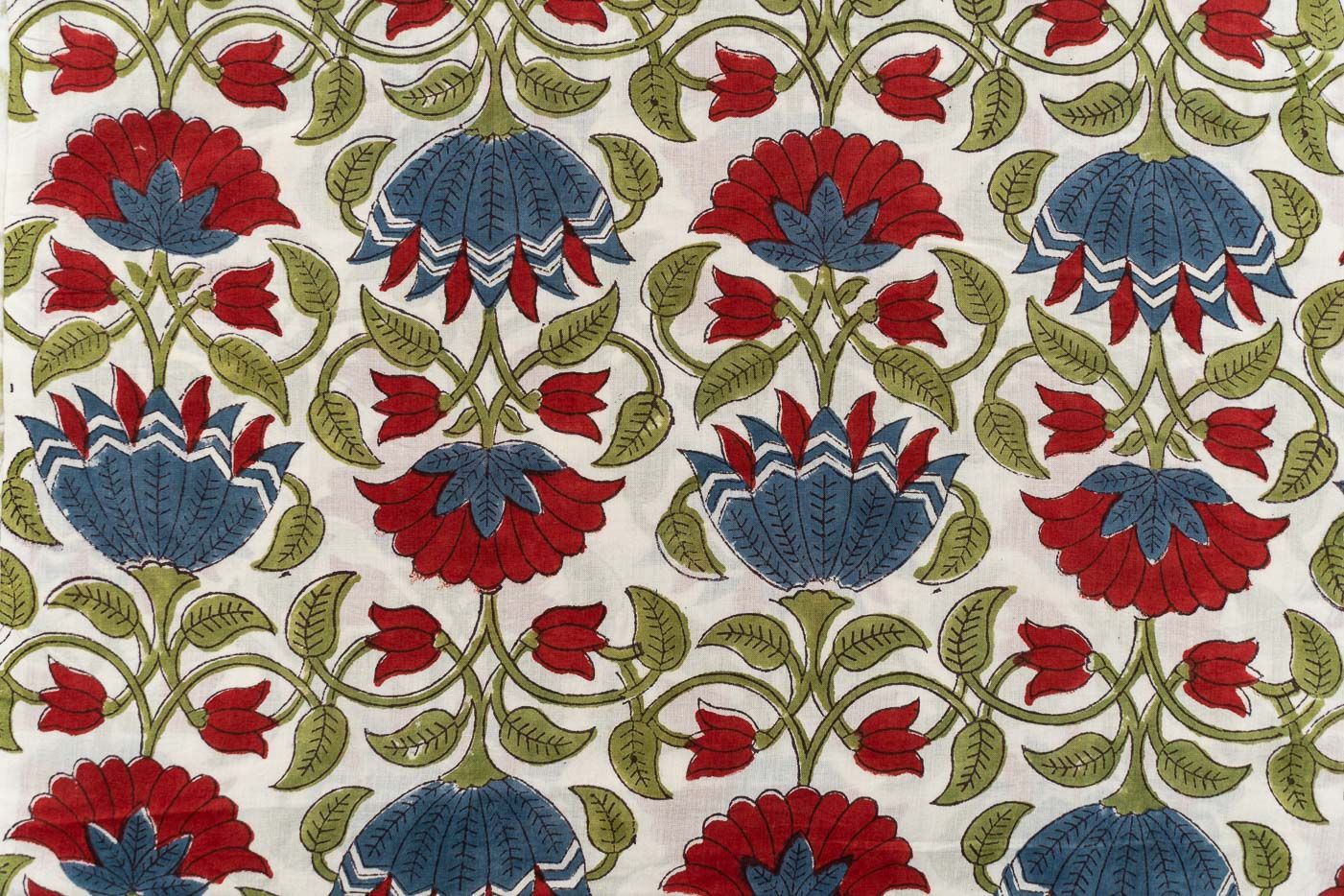 Mars Red Floral Block Printed Fabric
