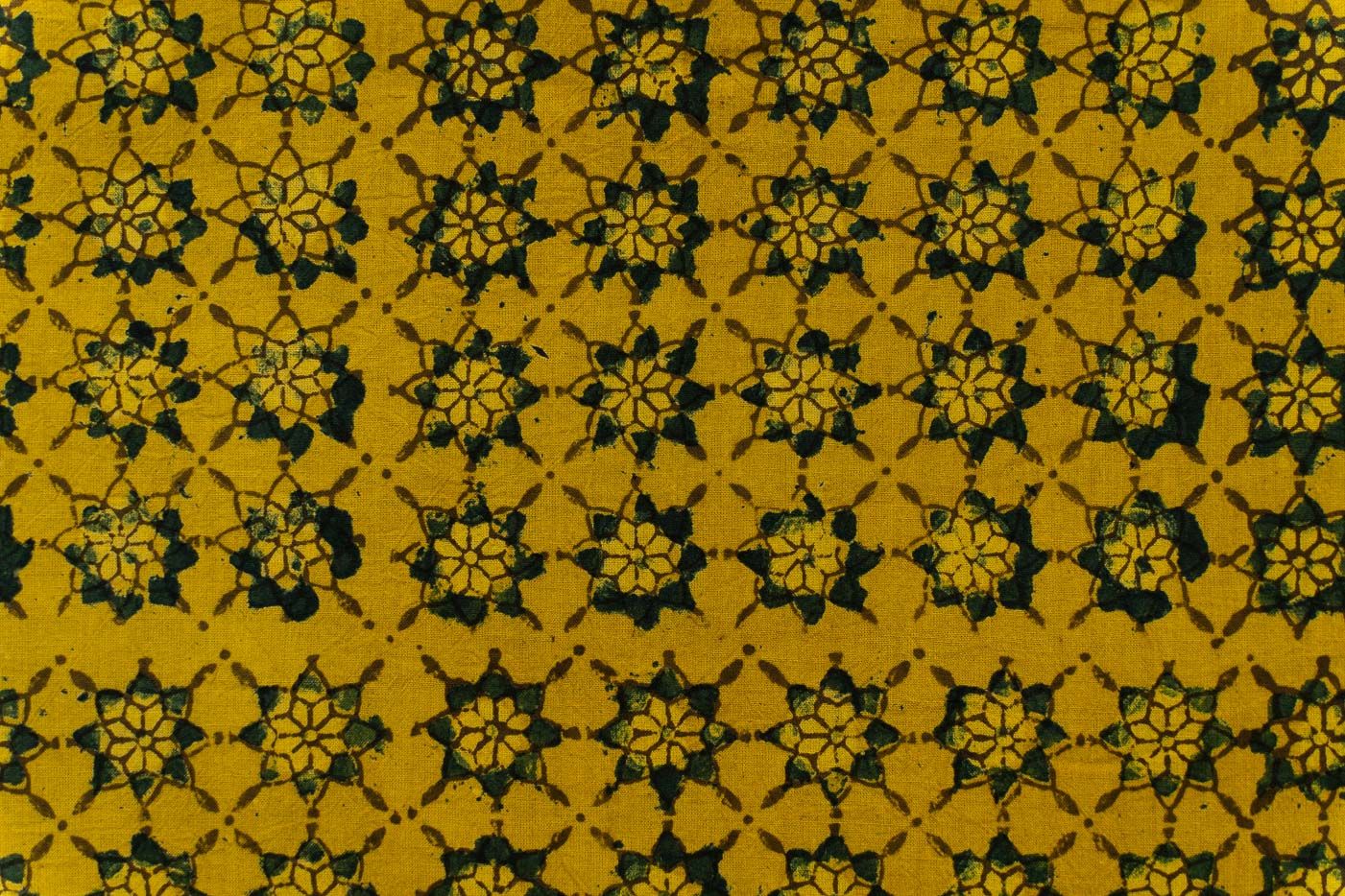 Mustard Ajrakh Hand Block Printed Fabric