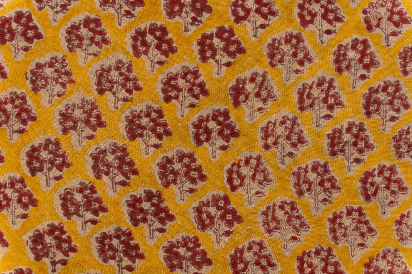Golden Mustard Block Printed Cotton  Fabric