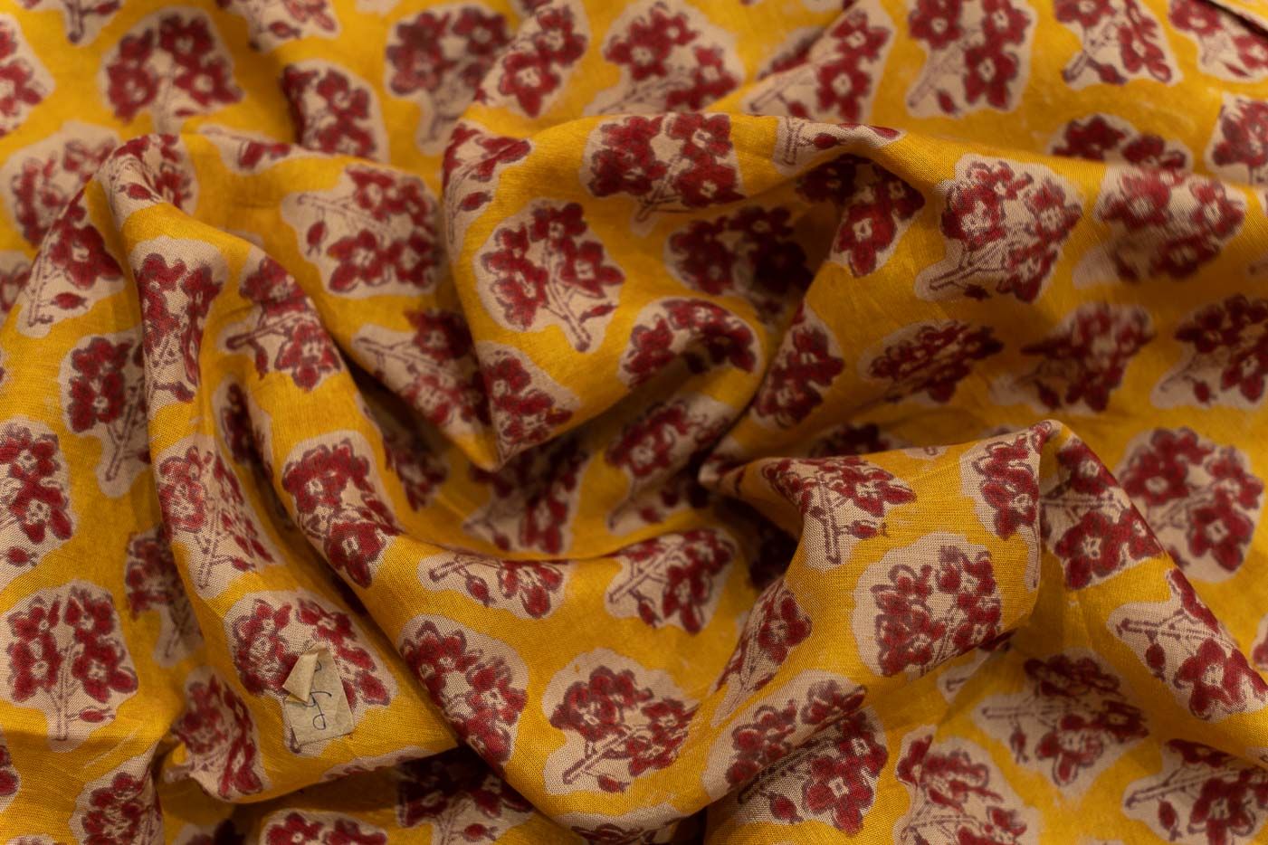 Golden Mustard Block Printed Cotton  Fabric