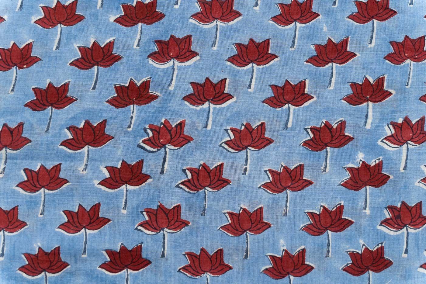 Robbia Blue Floral Block Printed Fabric