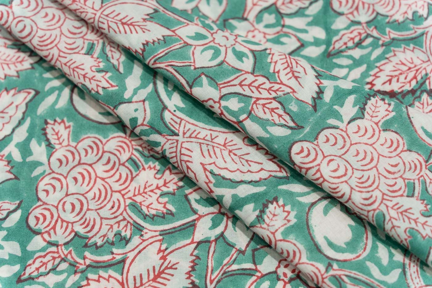 Palm Green Floral Block Printed Fabric