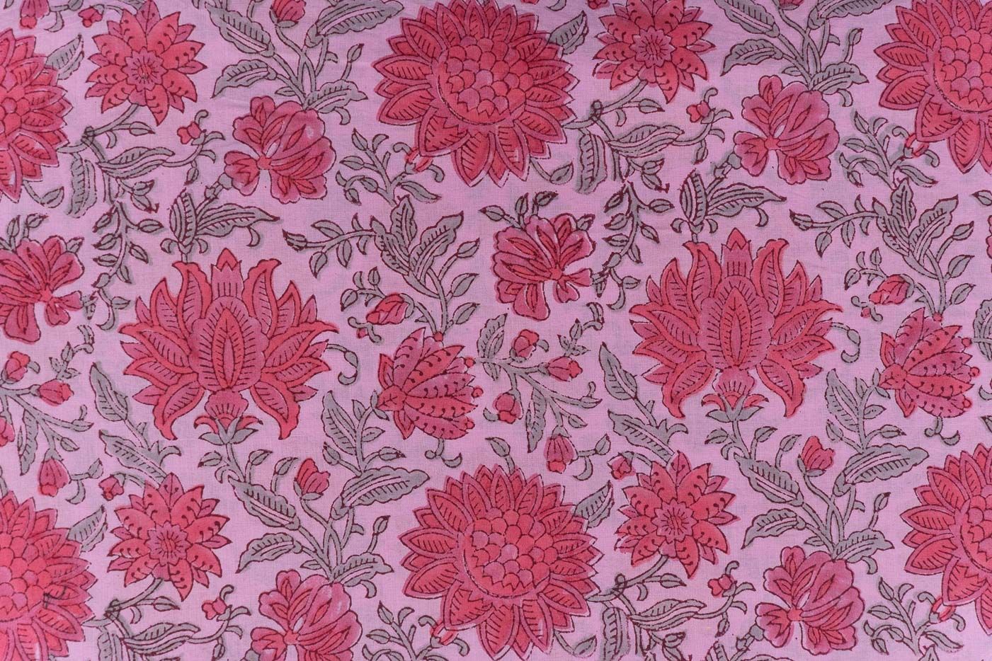 French Pink Block Printed Cotton Fabric