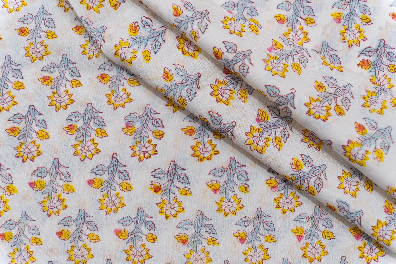 Floral Hand Block Printed Cotton Fabric