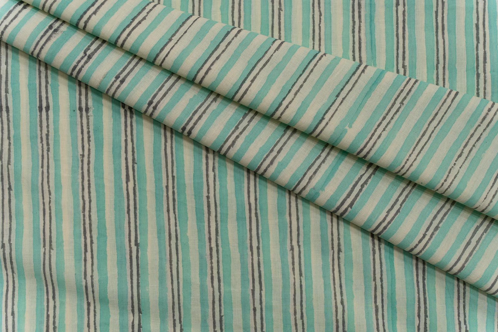 Spring Green Striped Block Printed Fabric