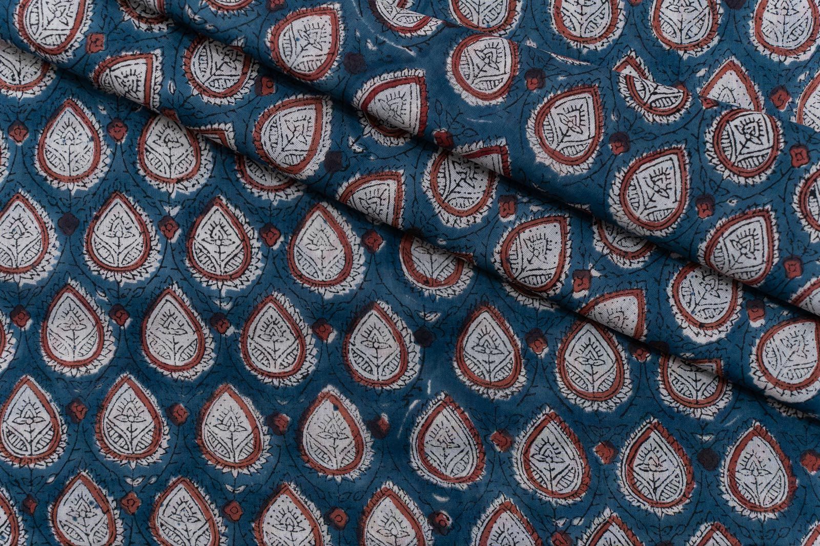 Biscay Blue Hand Block Printed Cotton Fabric