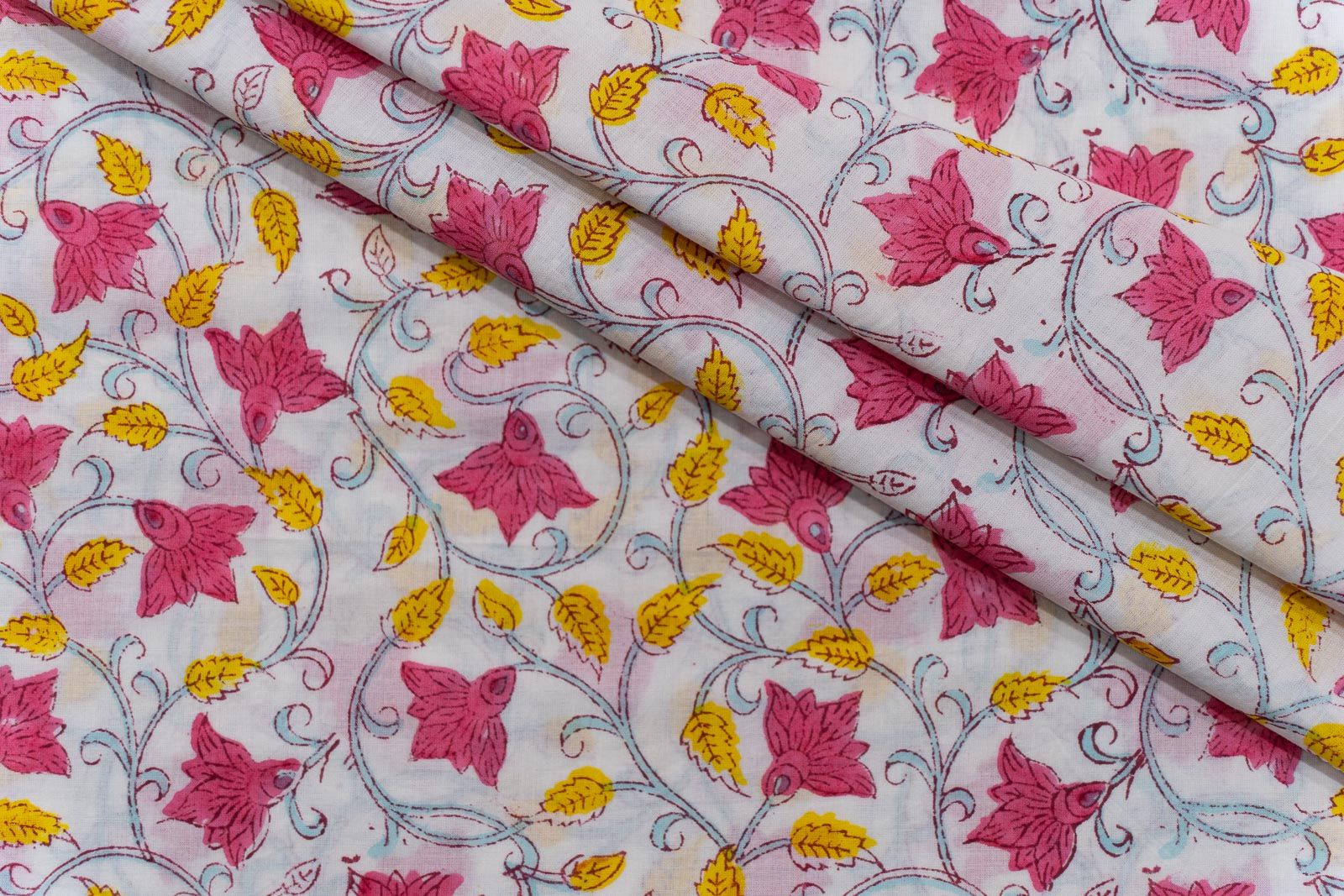 Liliac Rose Hand Block Printed Cotton Fabric