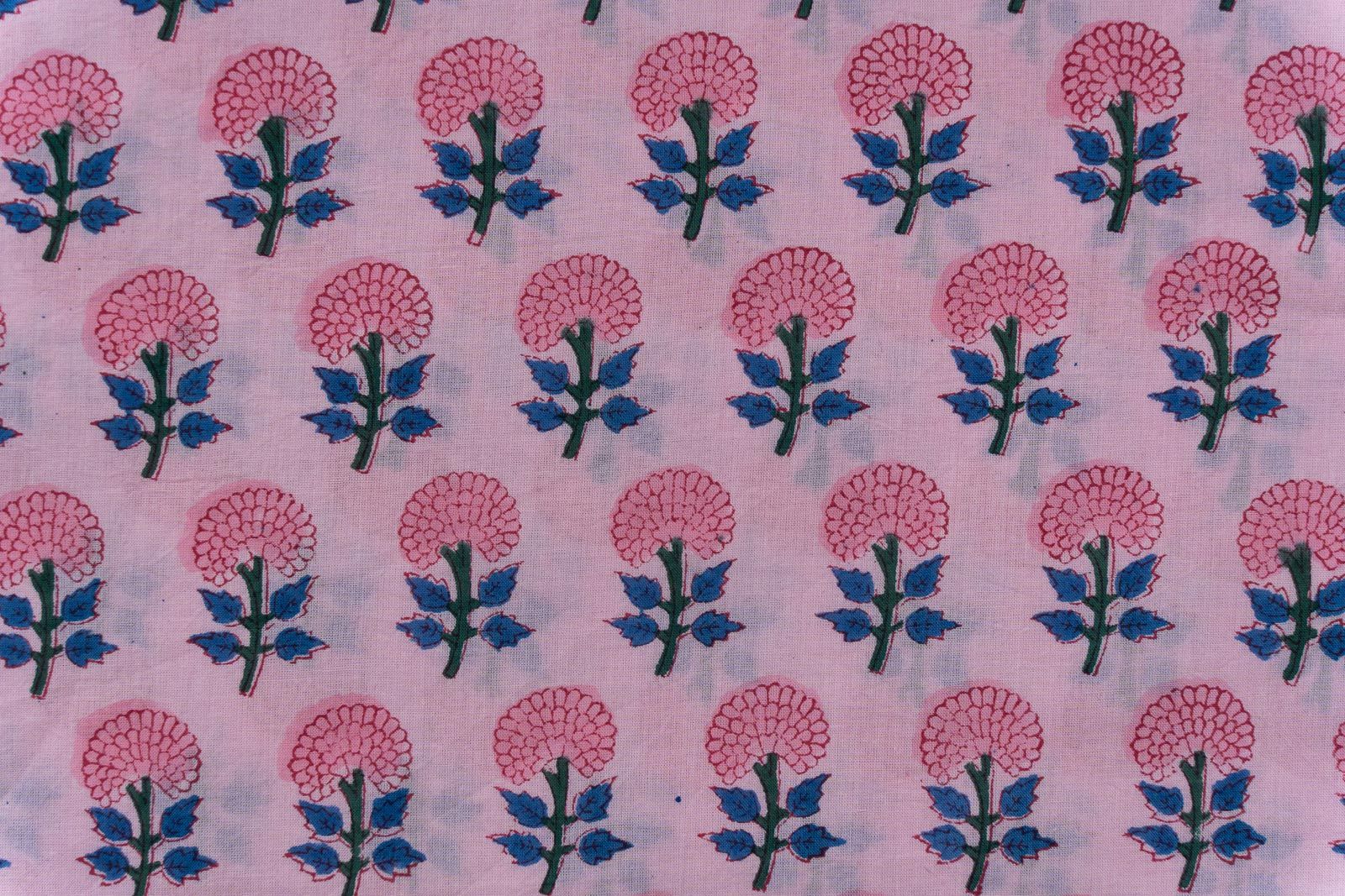 Rose Bloom Hand Block Printed Cotton Fabric