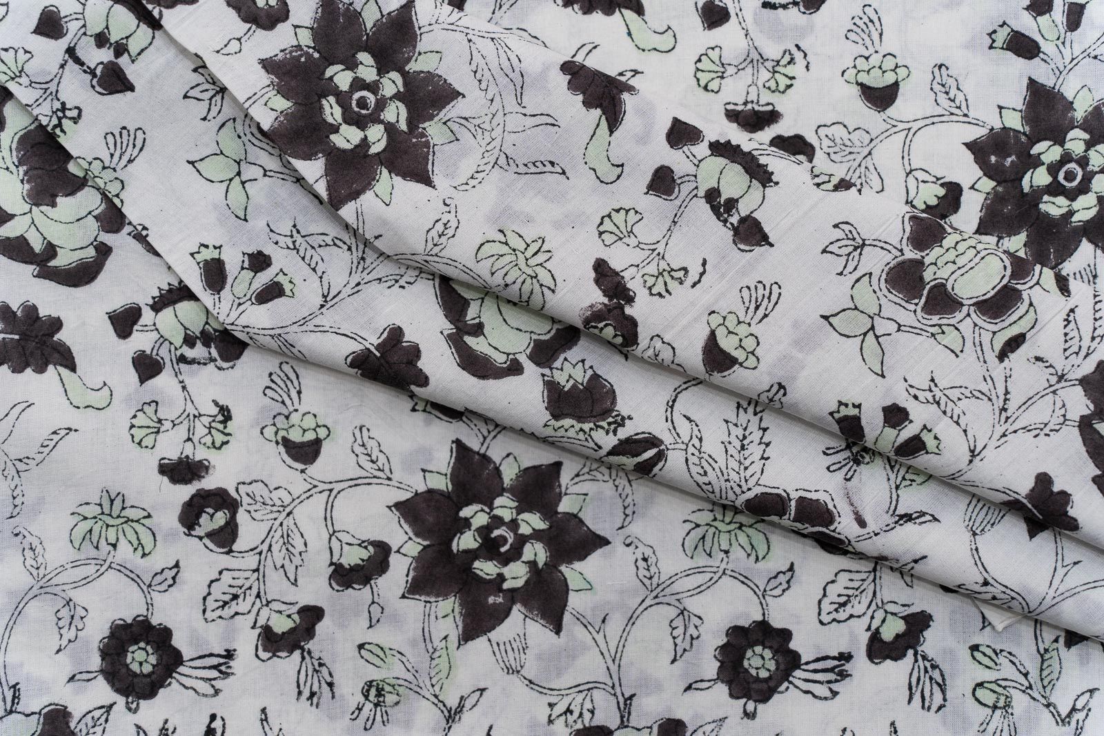 White Floral Block Printed Fabric