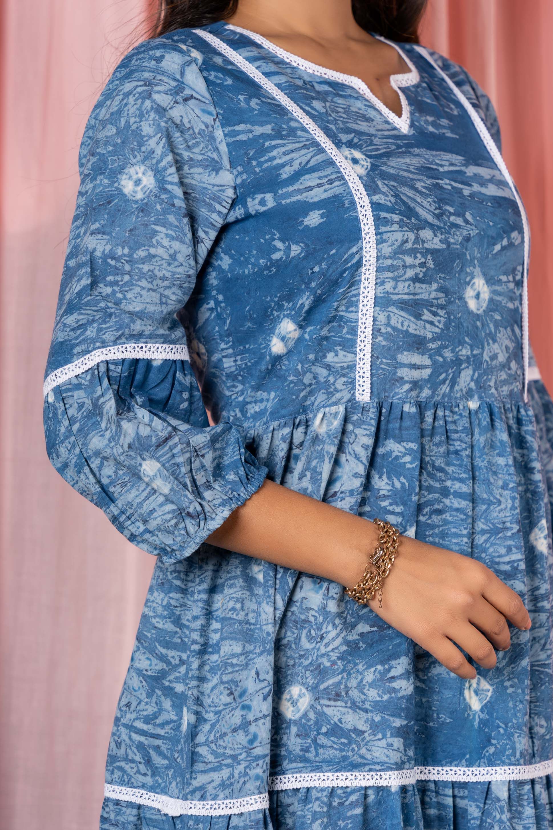 Blue Batik Block Printed Tier Dress