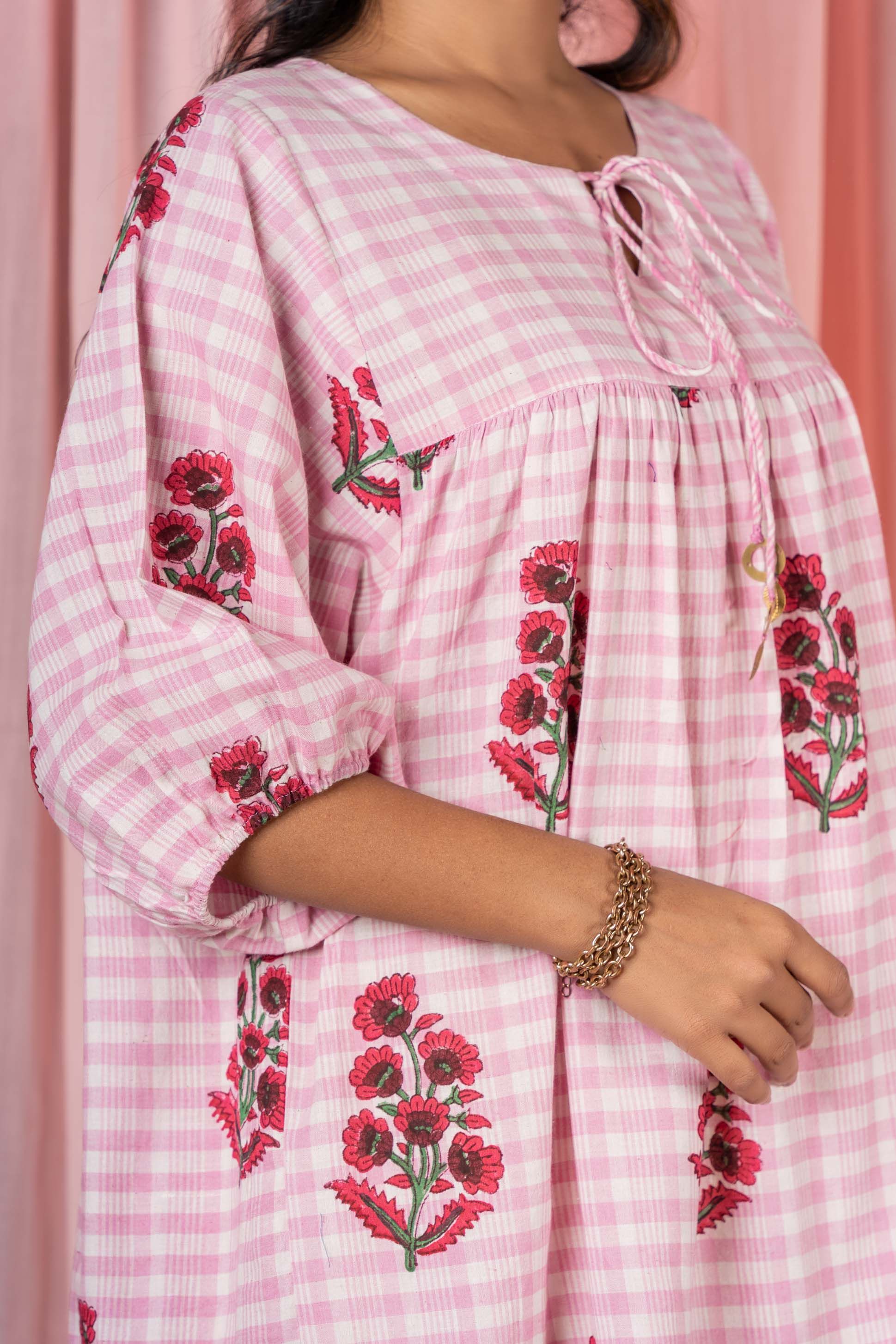 Pink Khari Cotton Baggy Dress
