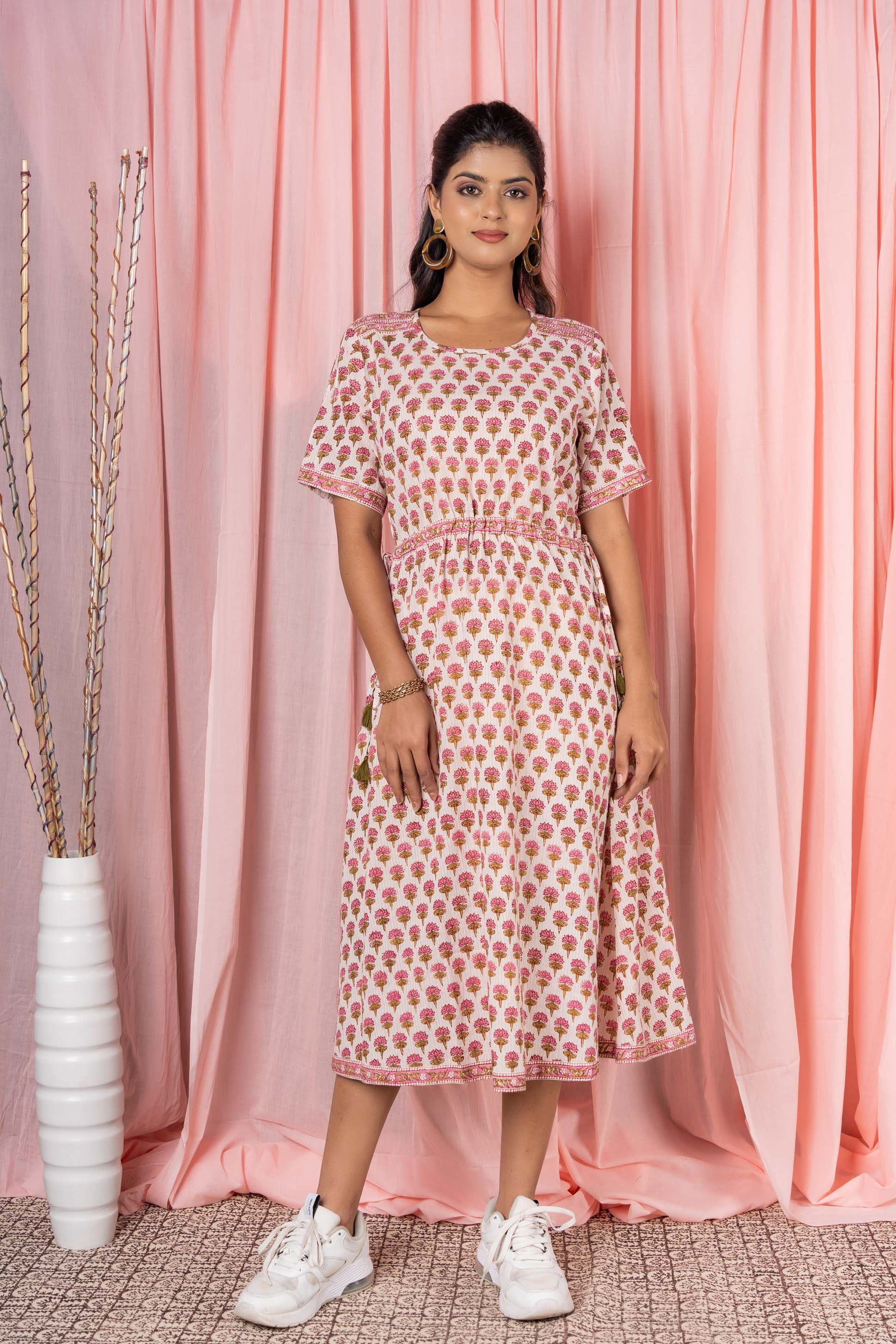 Pink Floral Block Printed Dress
