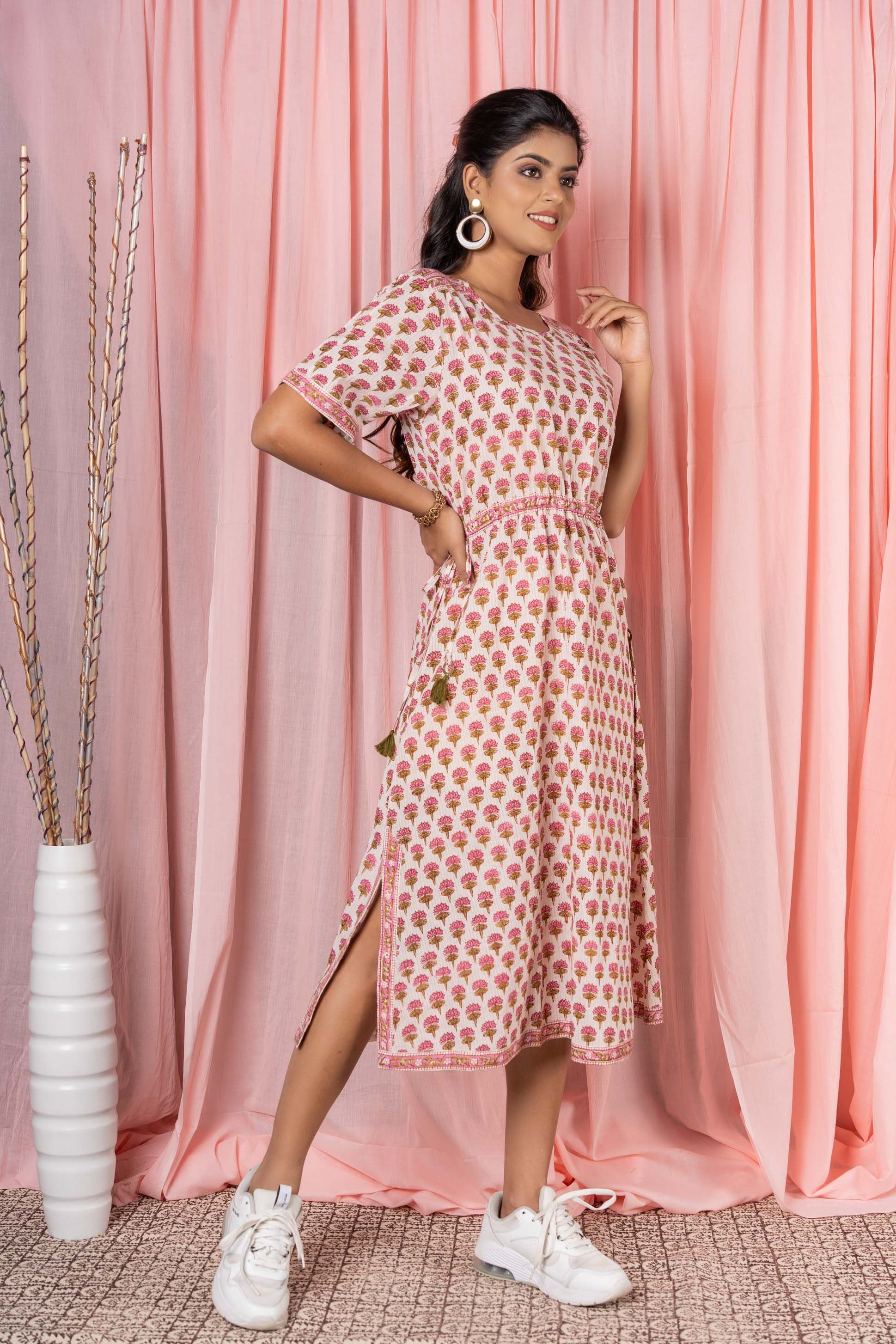 Pink Floral Block Printed Dress