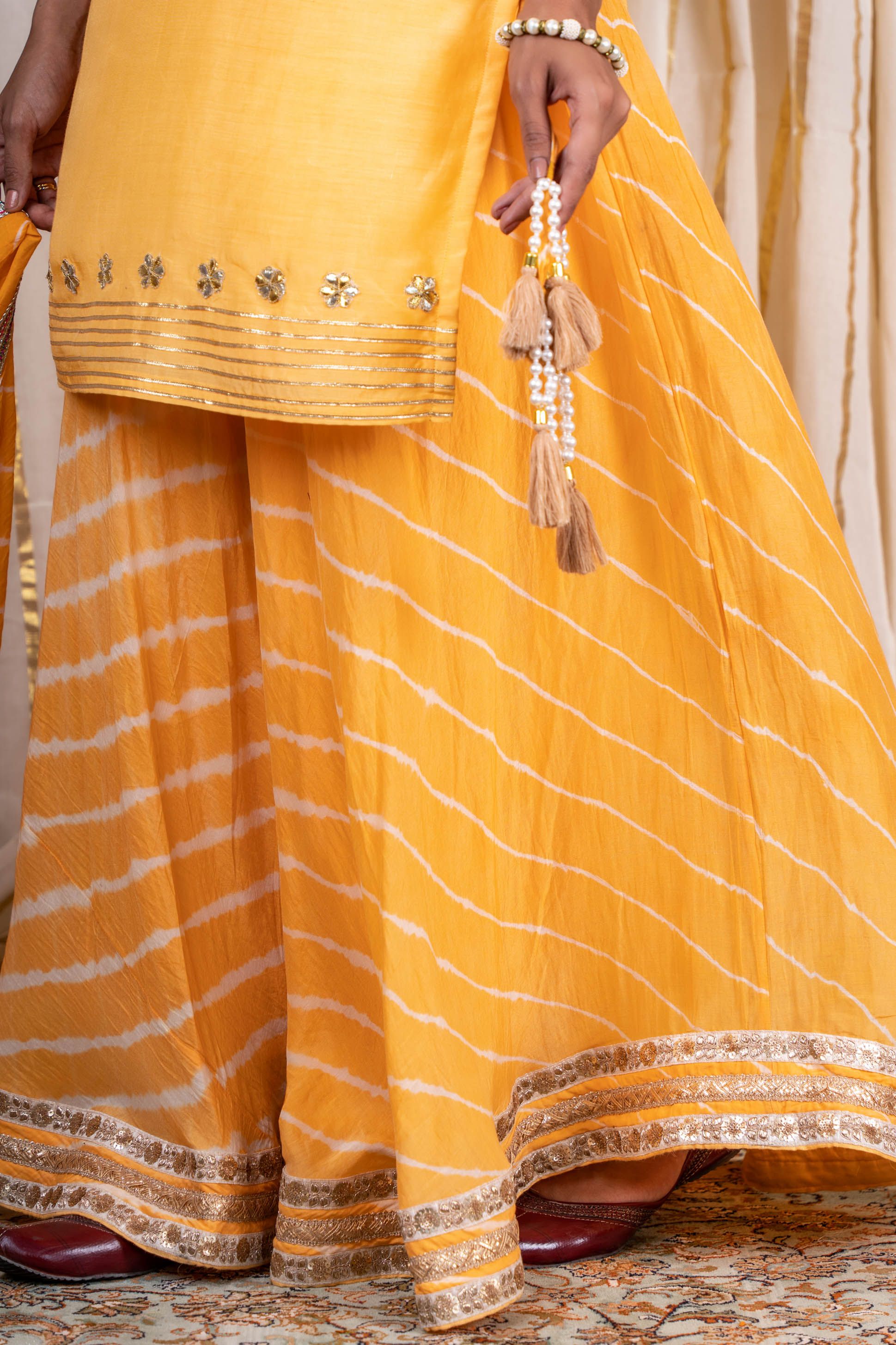 Bright Yellow Muslin Silk Kurta Skirt Set