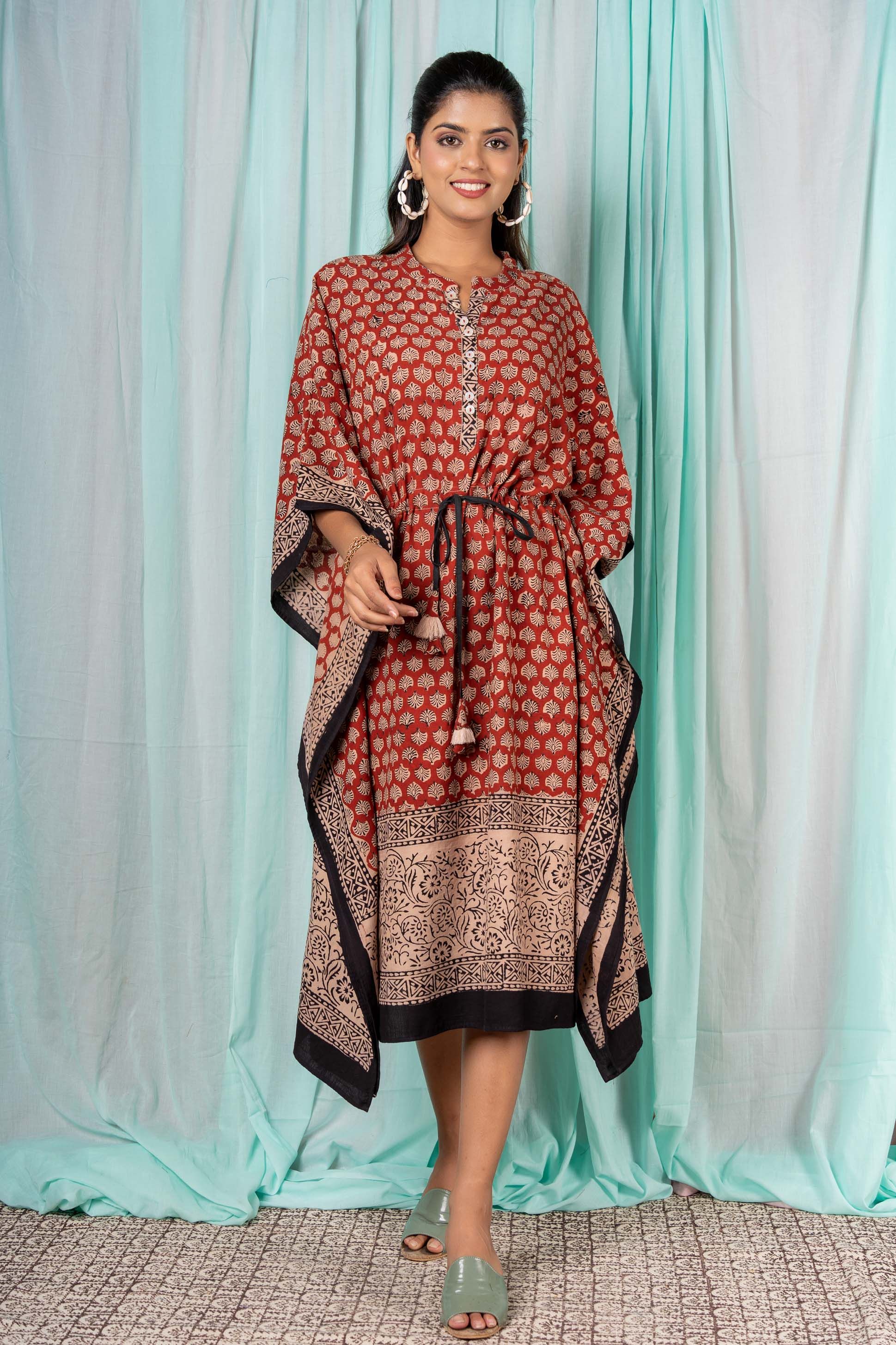Bagru Red Soft Cotton Kaftan Dress