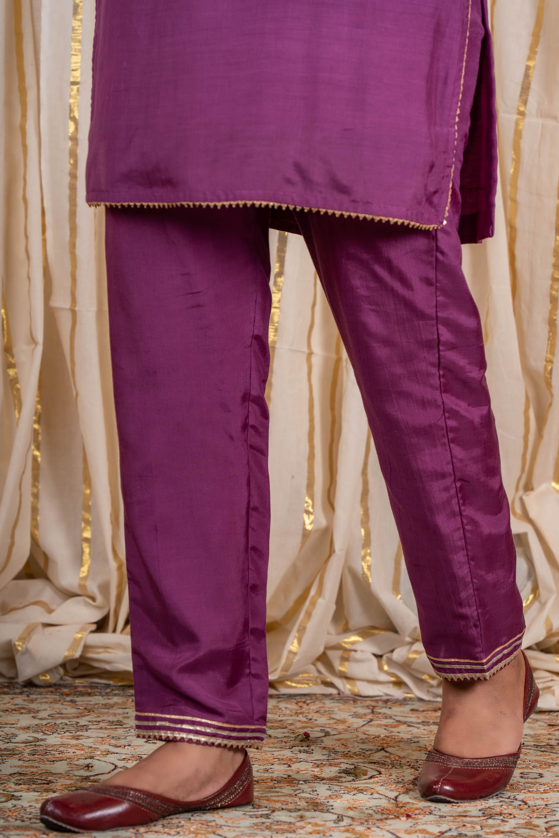 Orchind Purple Muslin Silk Kurta Pant Set