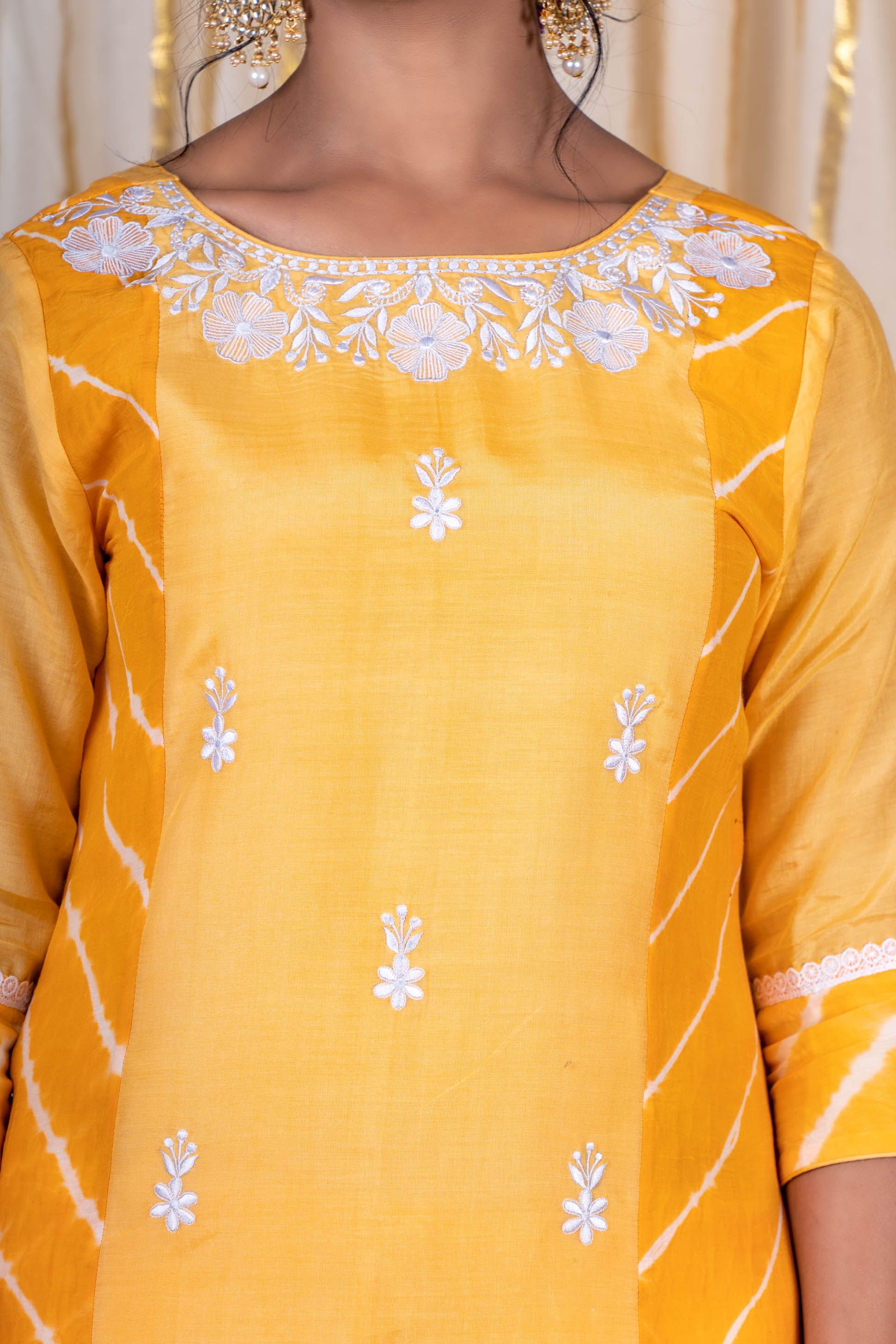 Sunflower Yellow Muslin Silk Kurta Skirt Set