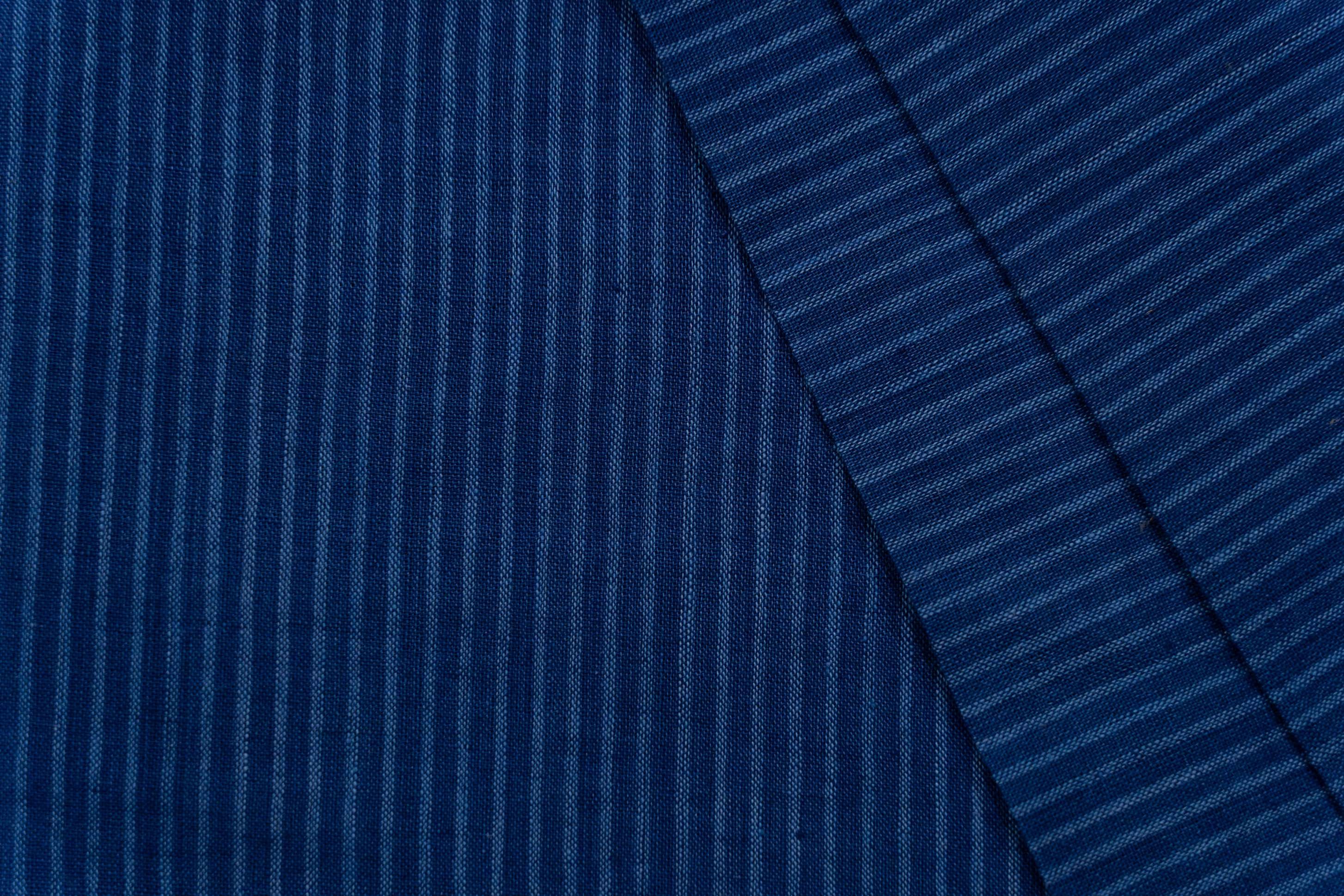 Royal Blue Striped Khari Cotton Fabric
