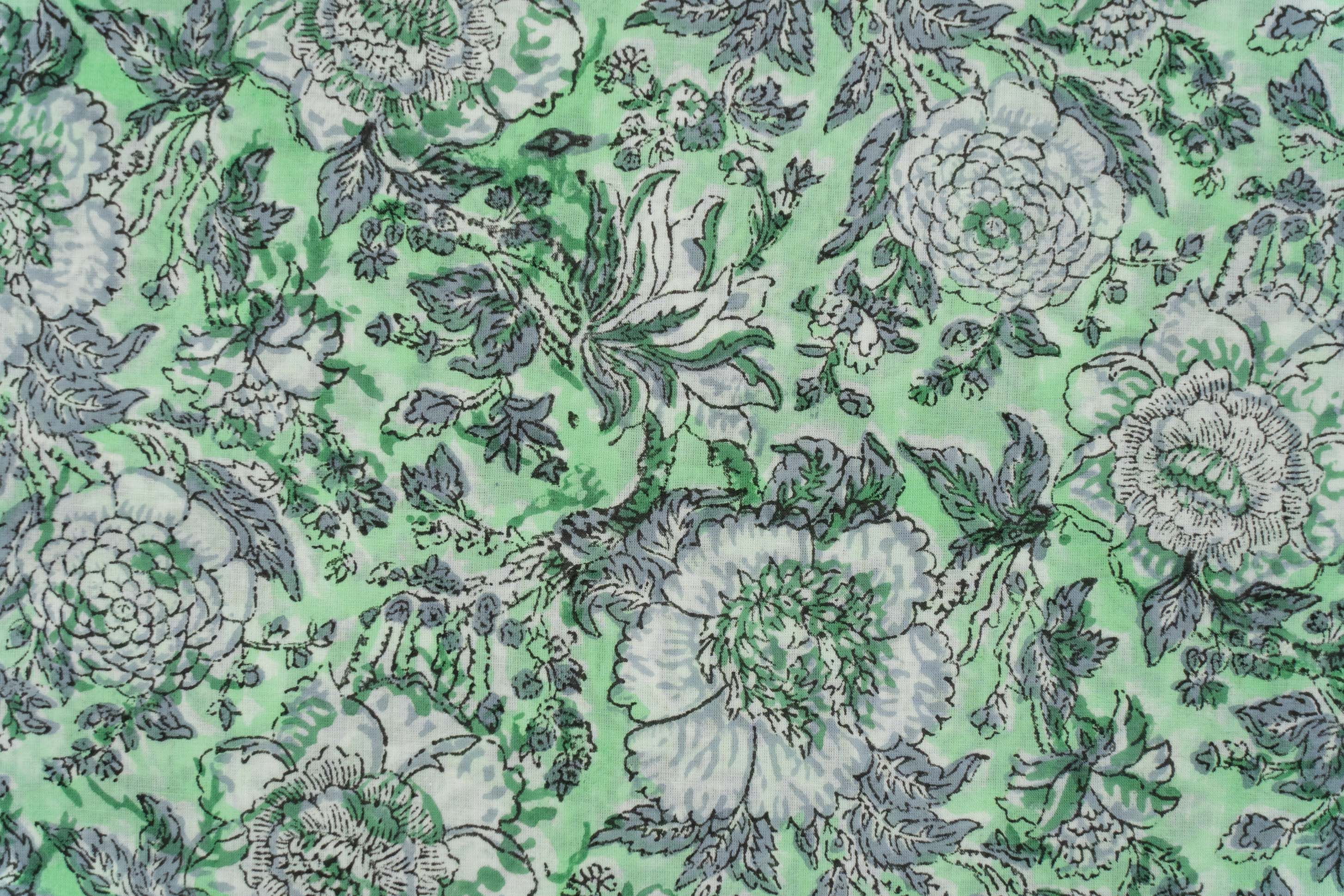 Meadow Green Block Printed Cotton Fabric